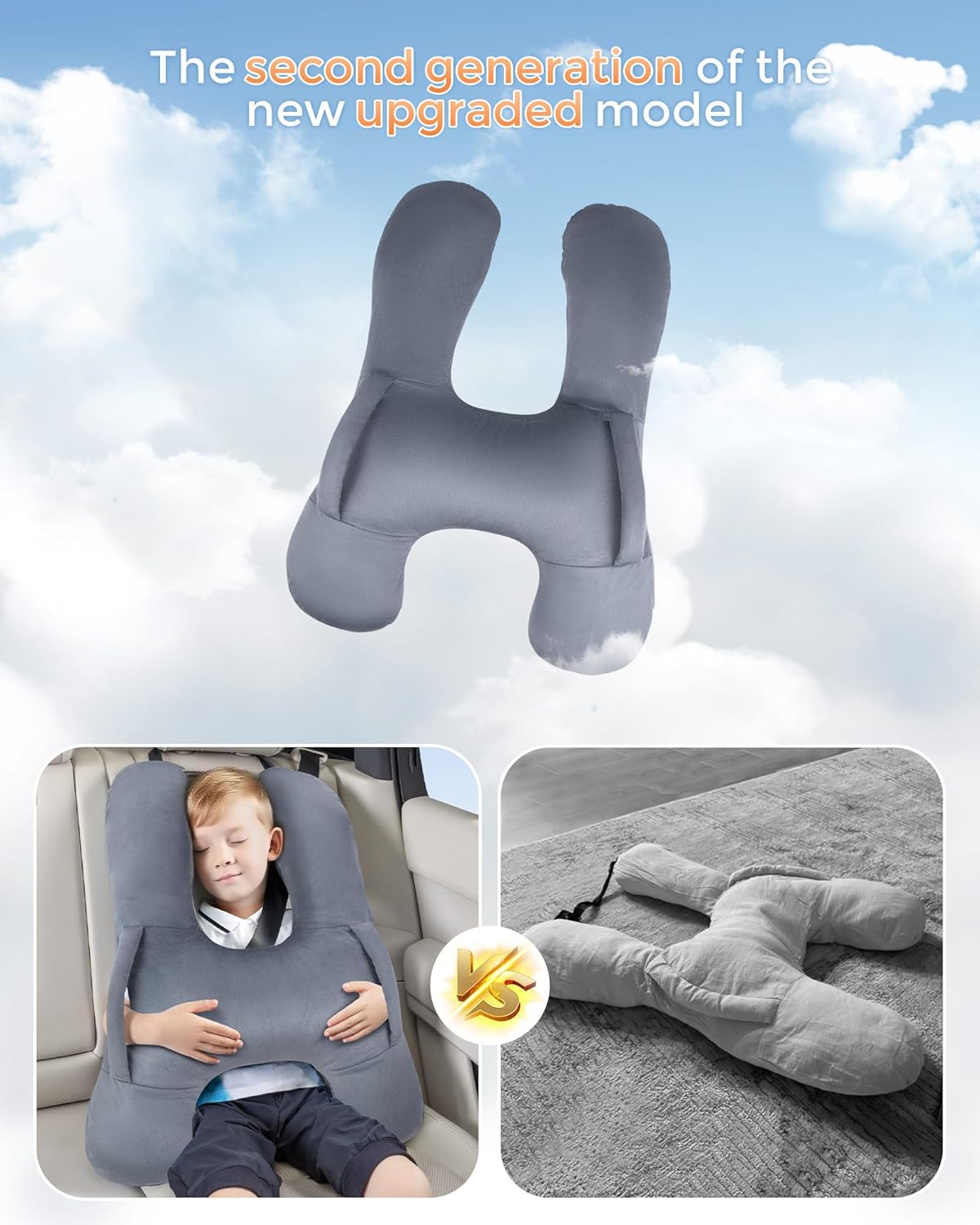 BEBAS H-Shaped Travel Pillow for Kids Adults - Grey