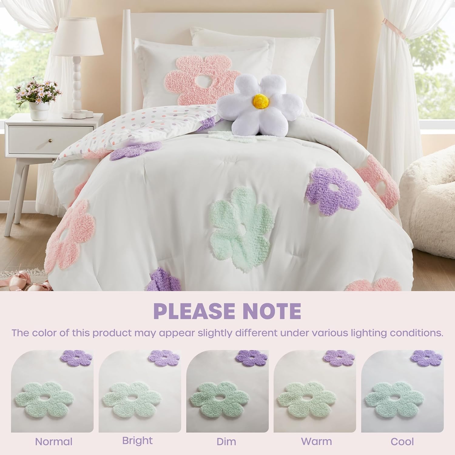 Twin Floral Comforter Set for Girls - Reversible 3 Piece