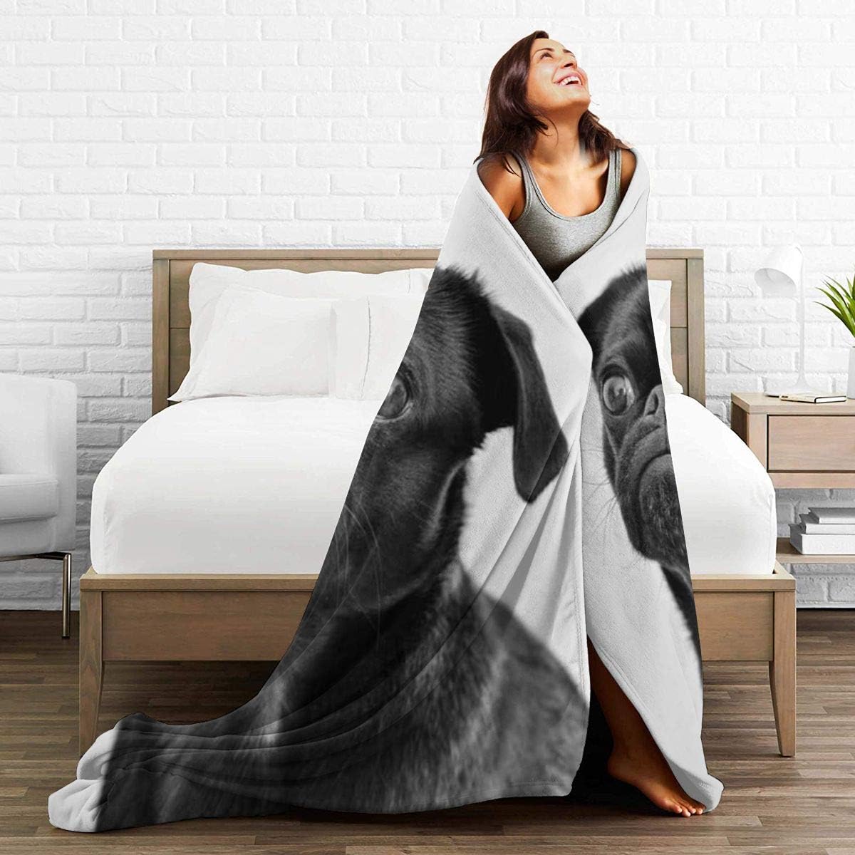 Cute Black Pug Printed Micro Fleece Throw Blanket