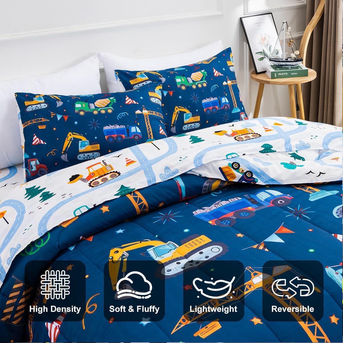Holawakaka Cartoon Truck Comforter Set Twin Size