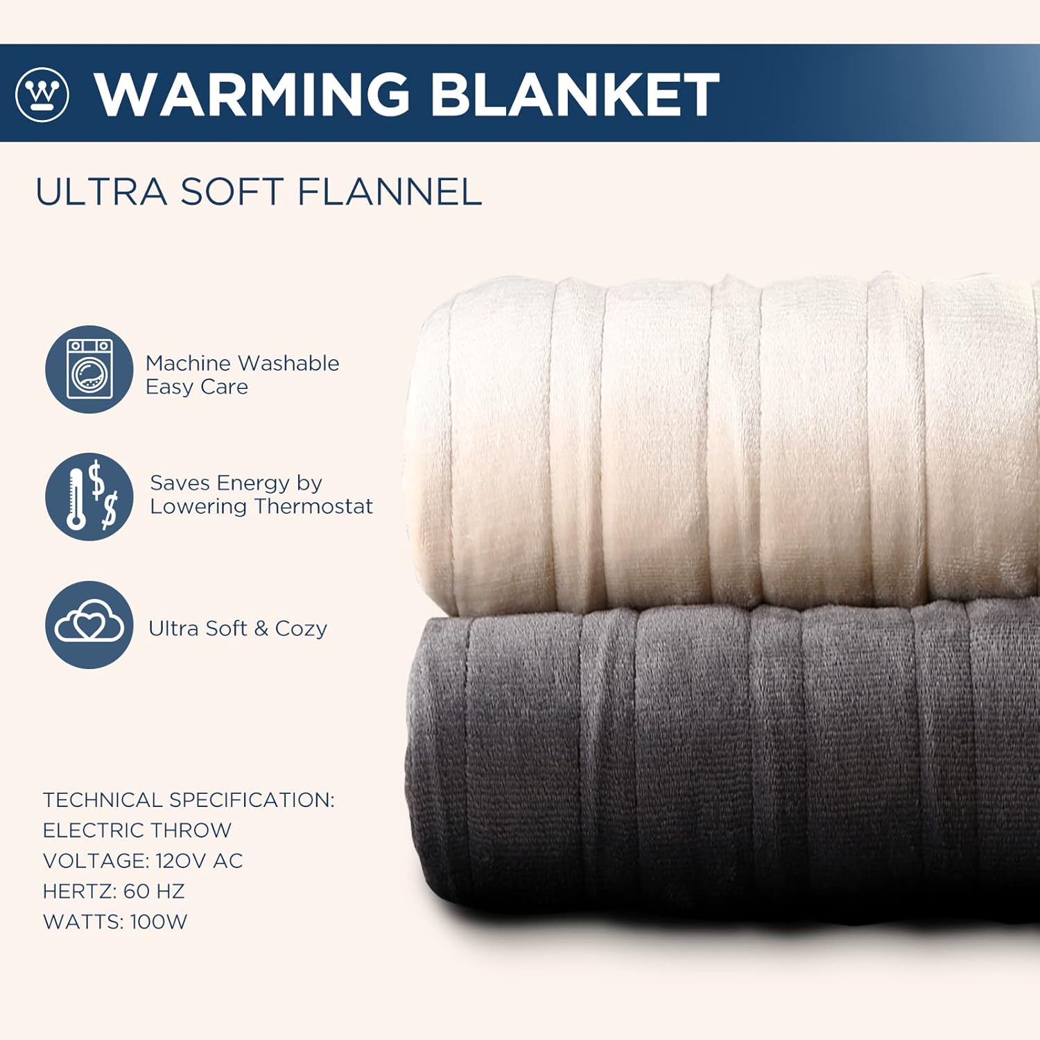 Westinghouse Electric Blanket Twin Size with 10 Heating Levels