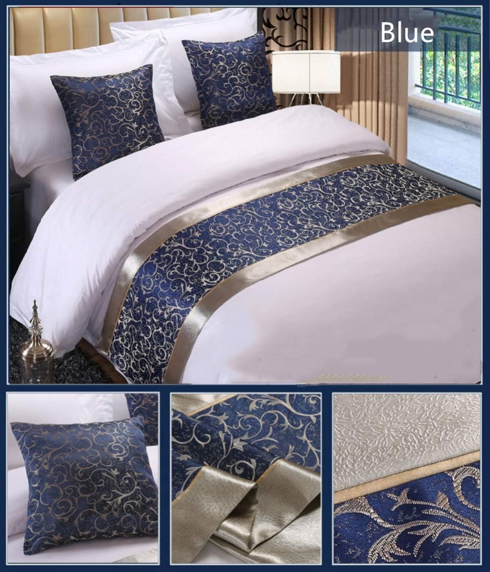 Twelve Luxury Blue Bedding Runner with Silver Jacquard Design 1