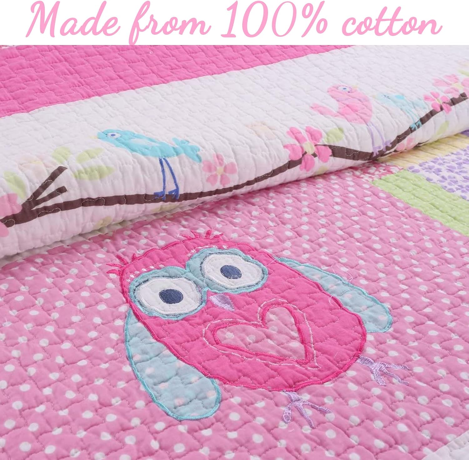 Cozy Line Pink Owl Quilt Bedding Set Queen 3 Piece