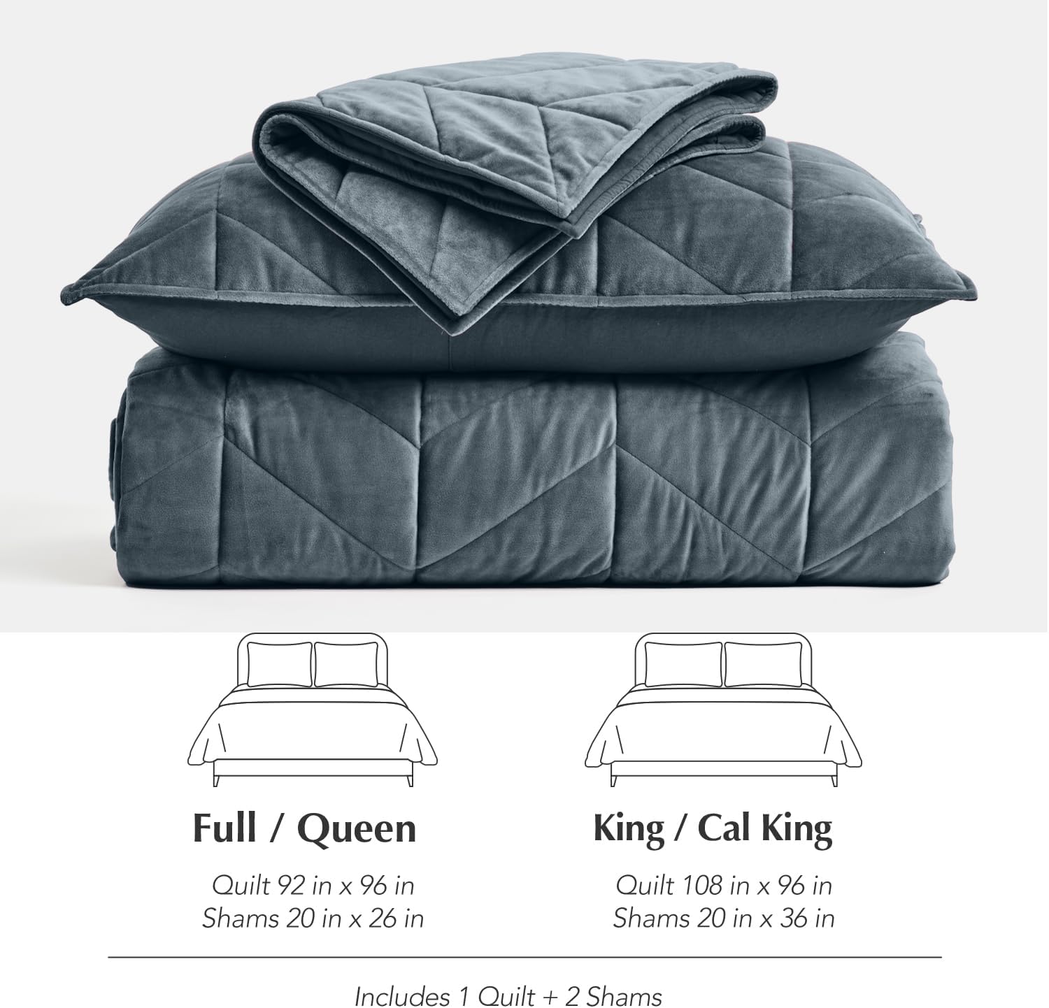EVERGRACE Velvet Quilt Set 3 Pieces Stormy Blue