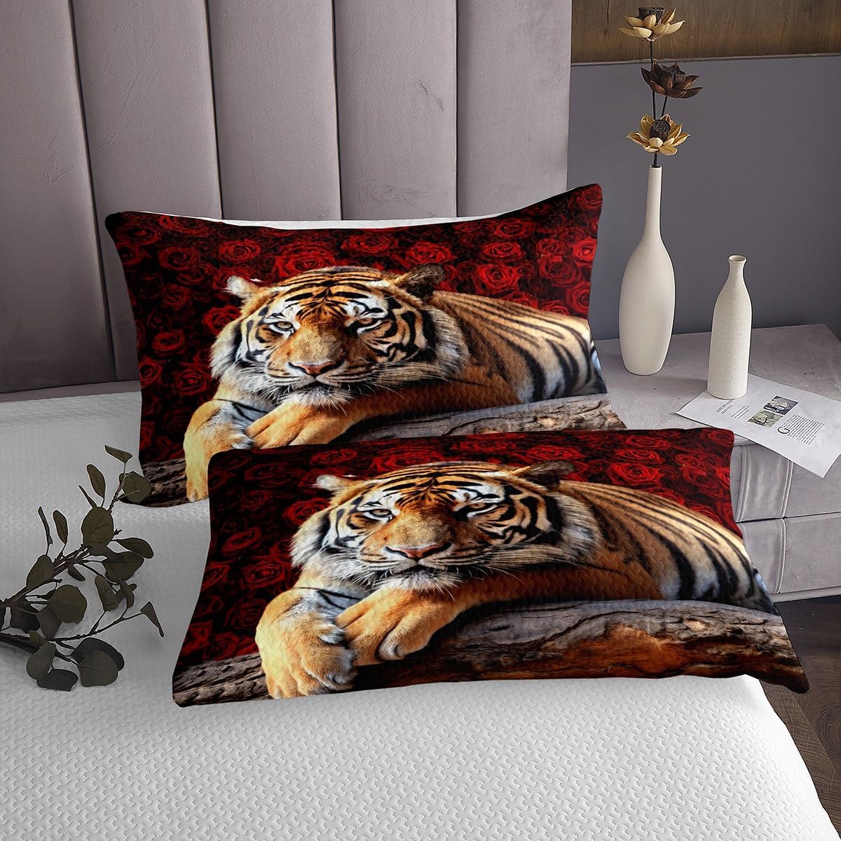Erosebridal Tiger Bedspread Queen 90x90 with 2 Pillow Cases