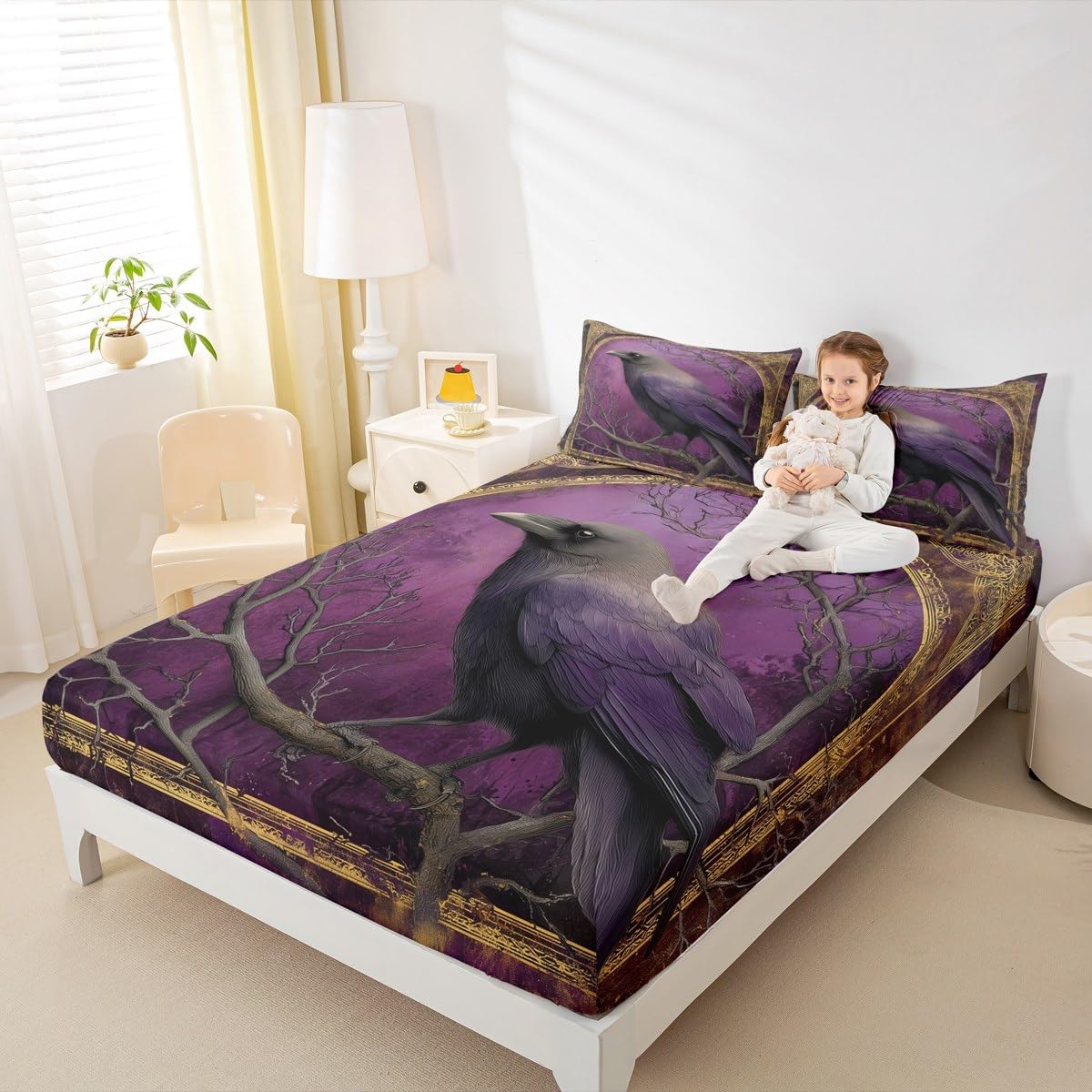 Castle Fairy Gold Purple Crow Halloween Sheet Set Twin Size
