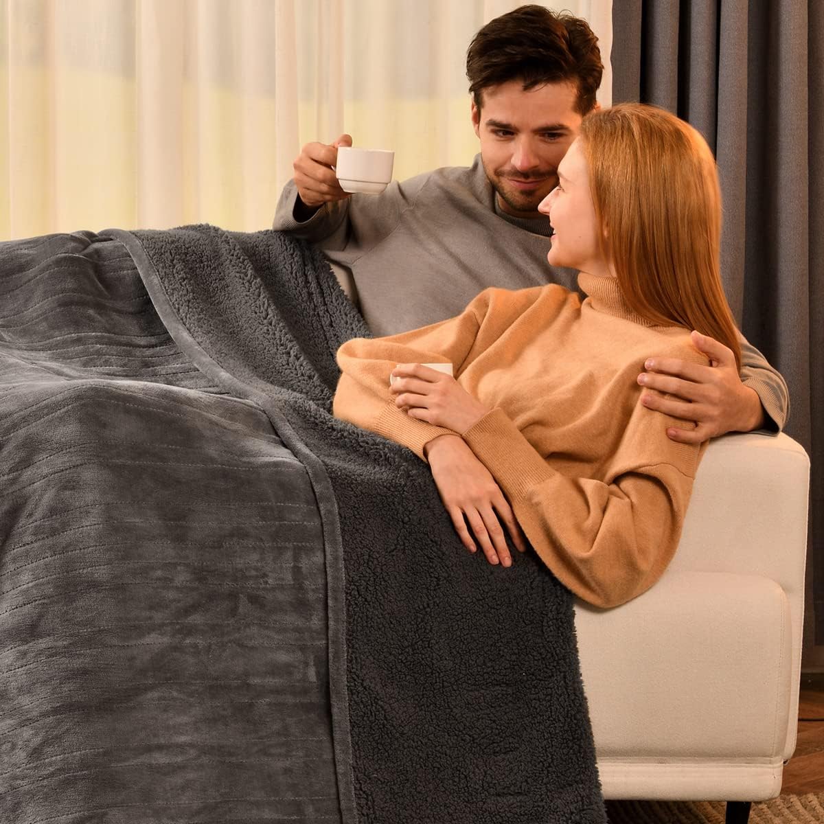 Bearhug Heated Throw Blanket with Dual Controller 62 x 84 Gray-Velvet Sherpa