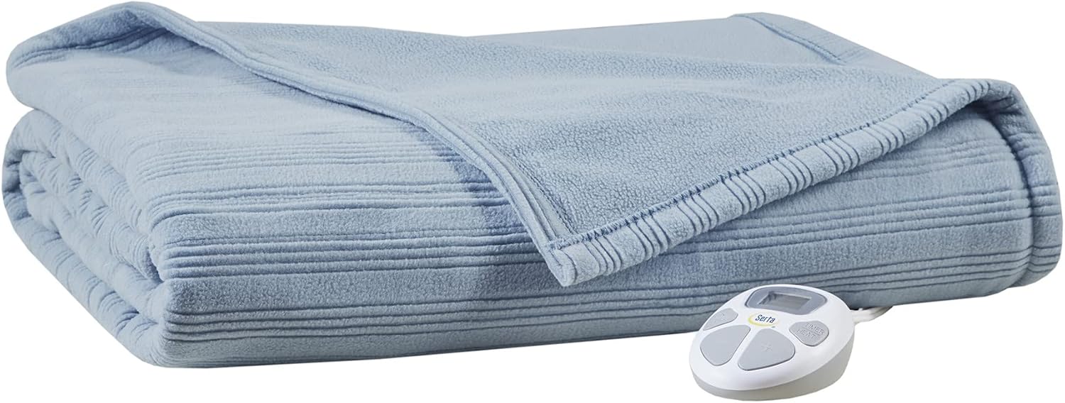 Serta Travis Fleece Electric Blanket Dusty Blue