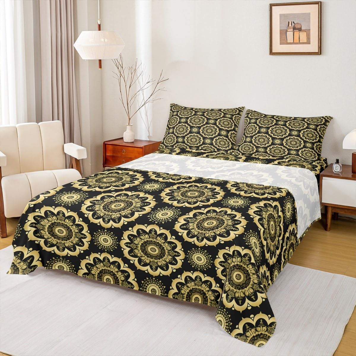 Jejeloiu Paisley Queen Sheet Set 4Pcs Microfiber