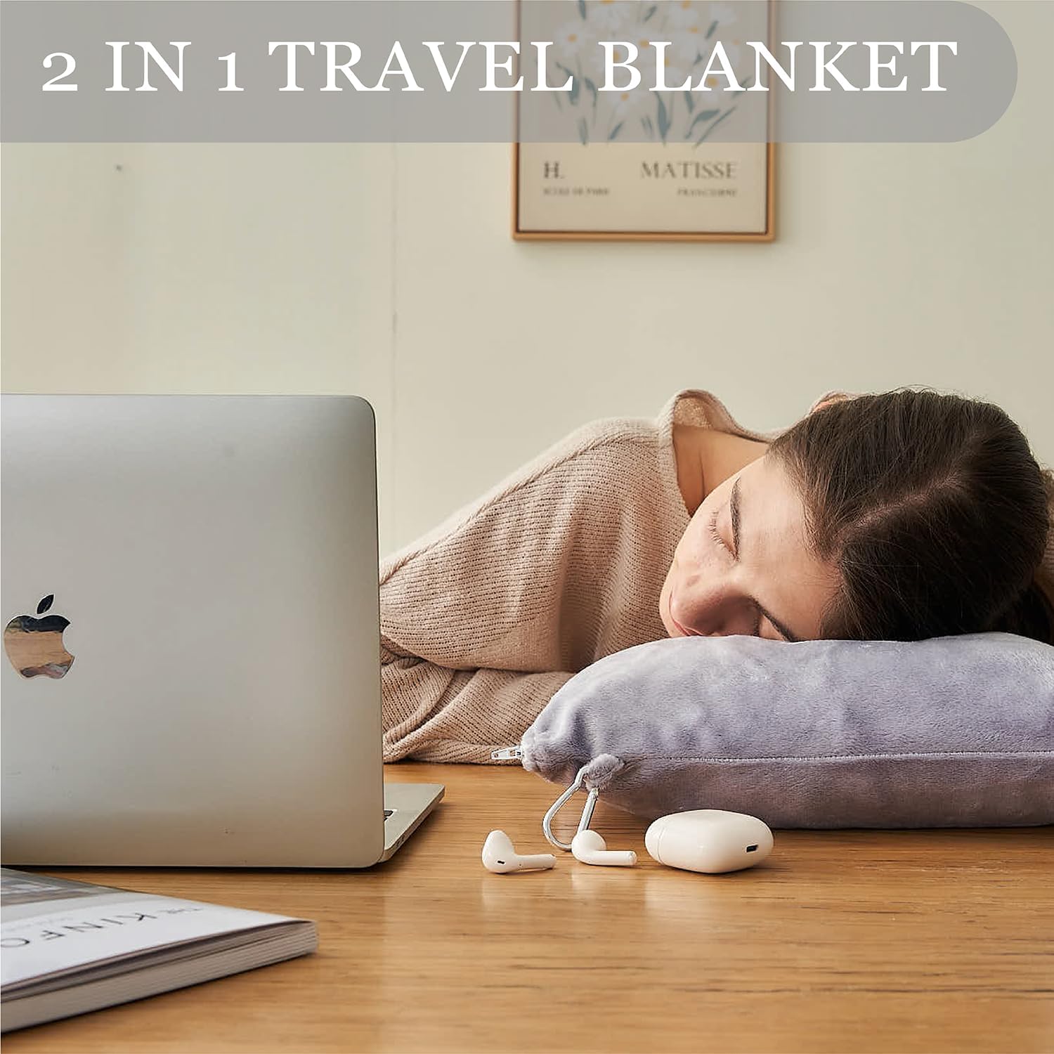 Commollis 2-in-1 Travel Blanket Pillow - Compact Warm All-Season