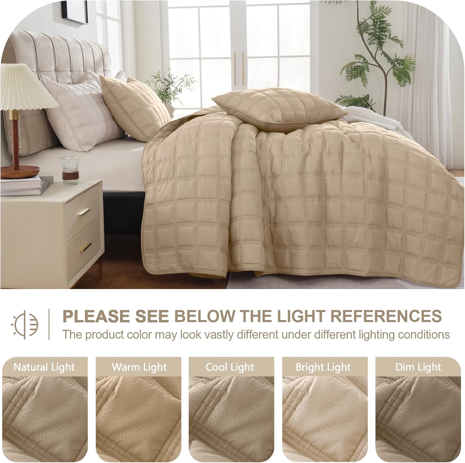 HiSnug Beige Quilt Set Queen Size 3 Pieces