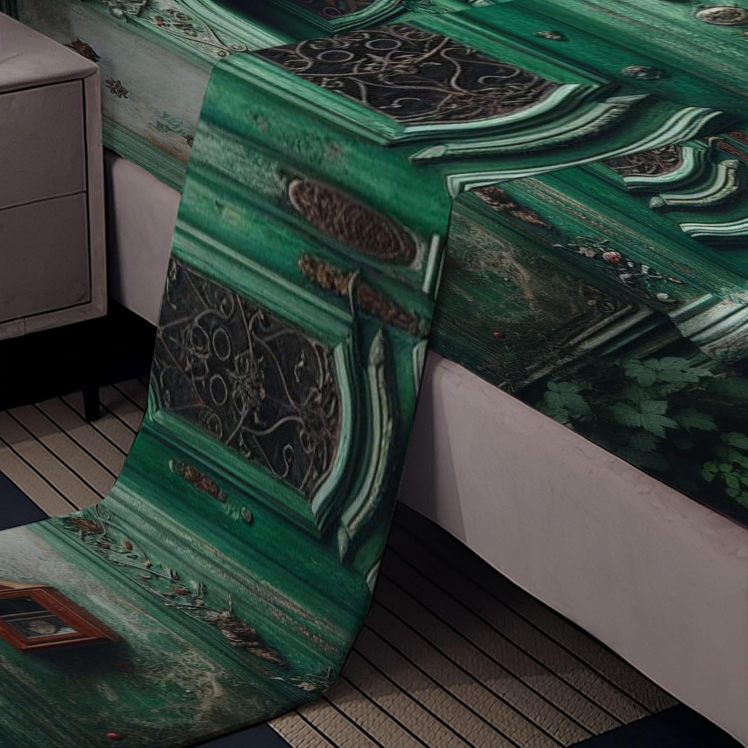 Full Fitted Sheet Set - Green Retro European Style 4 Piece