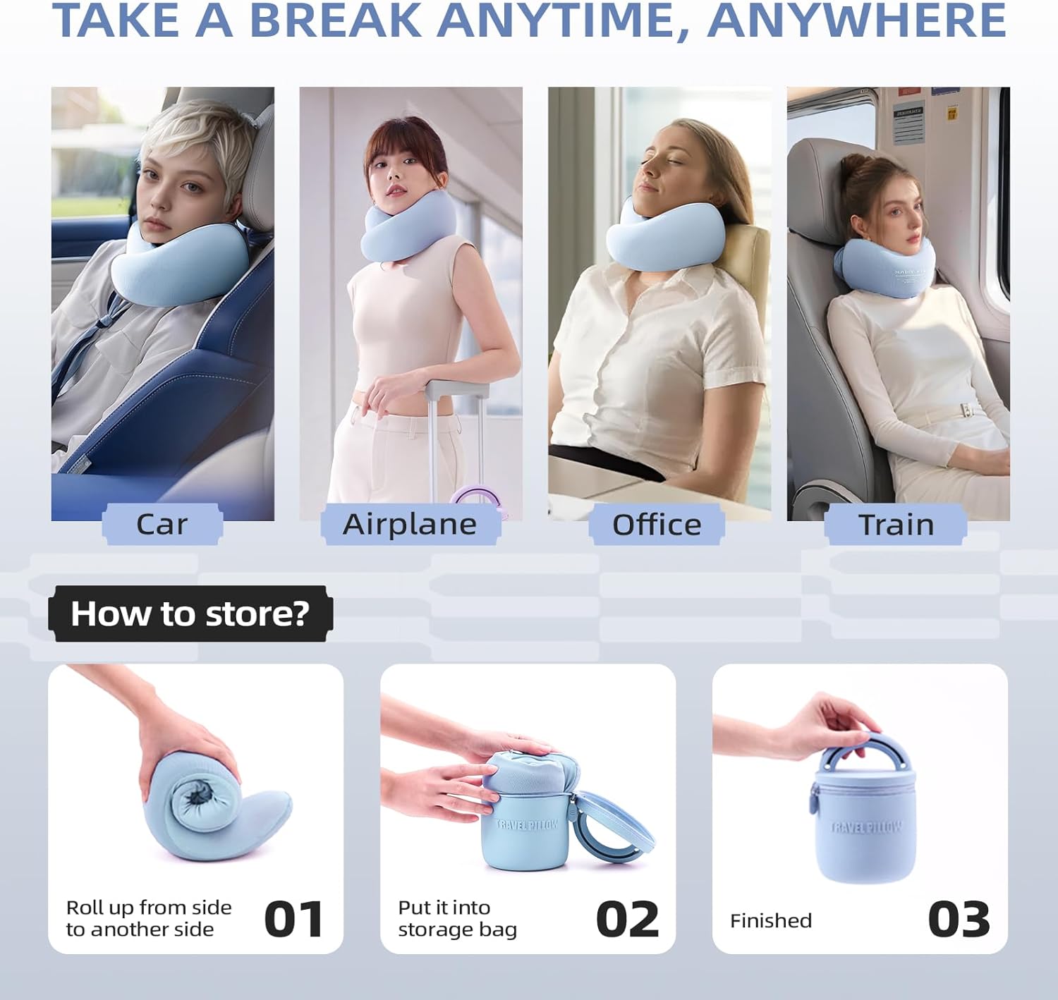 EVERY THINK Travel Pillow with 360 Support and Detachable Strap