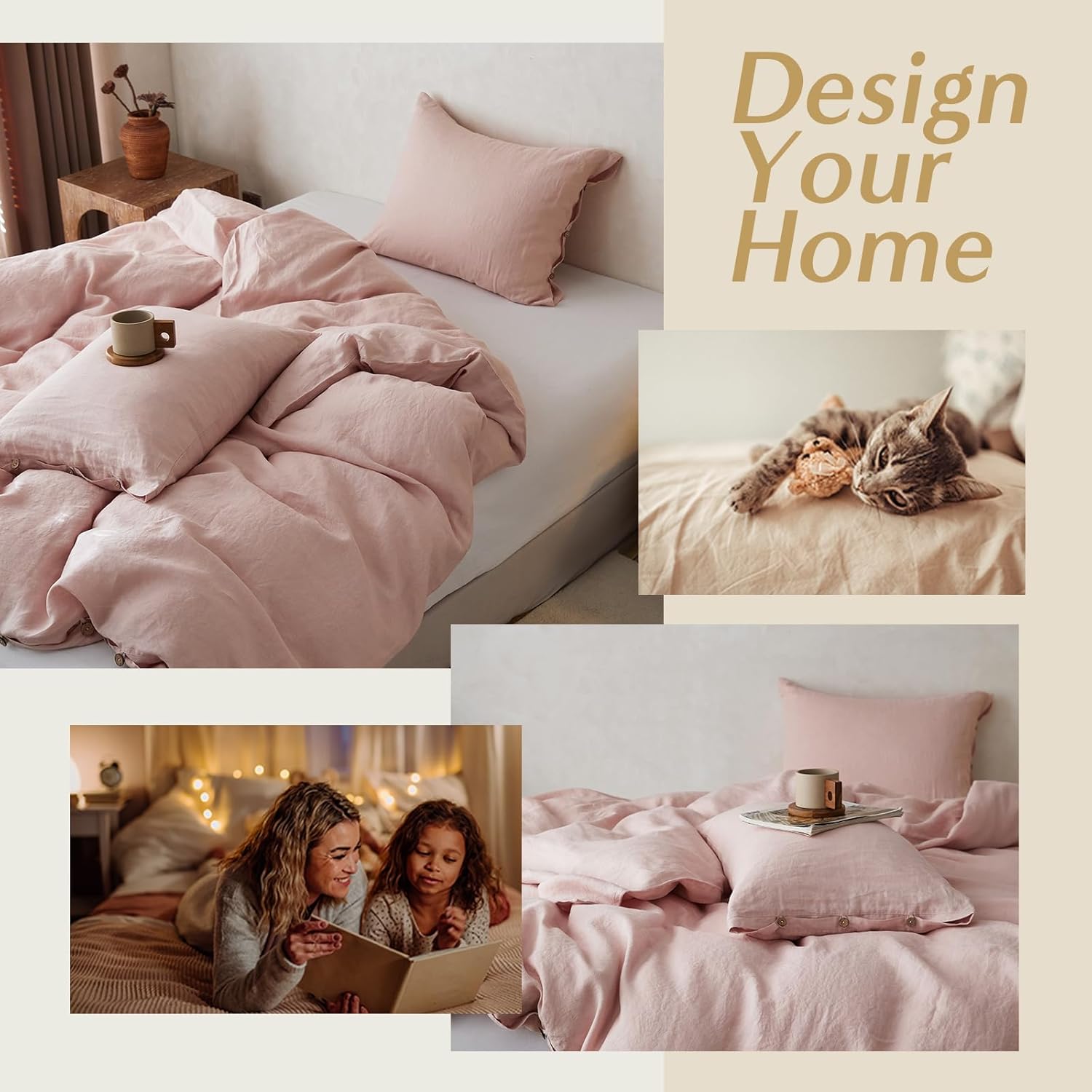 SimpleOpulence Linen Duvet Set 3 Pieces Full Dusty Pink