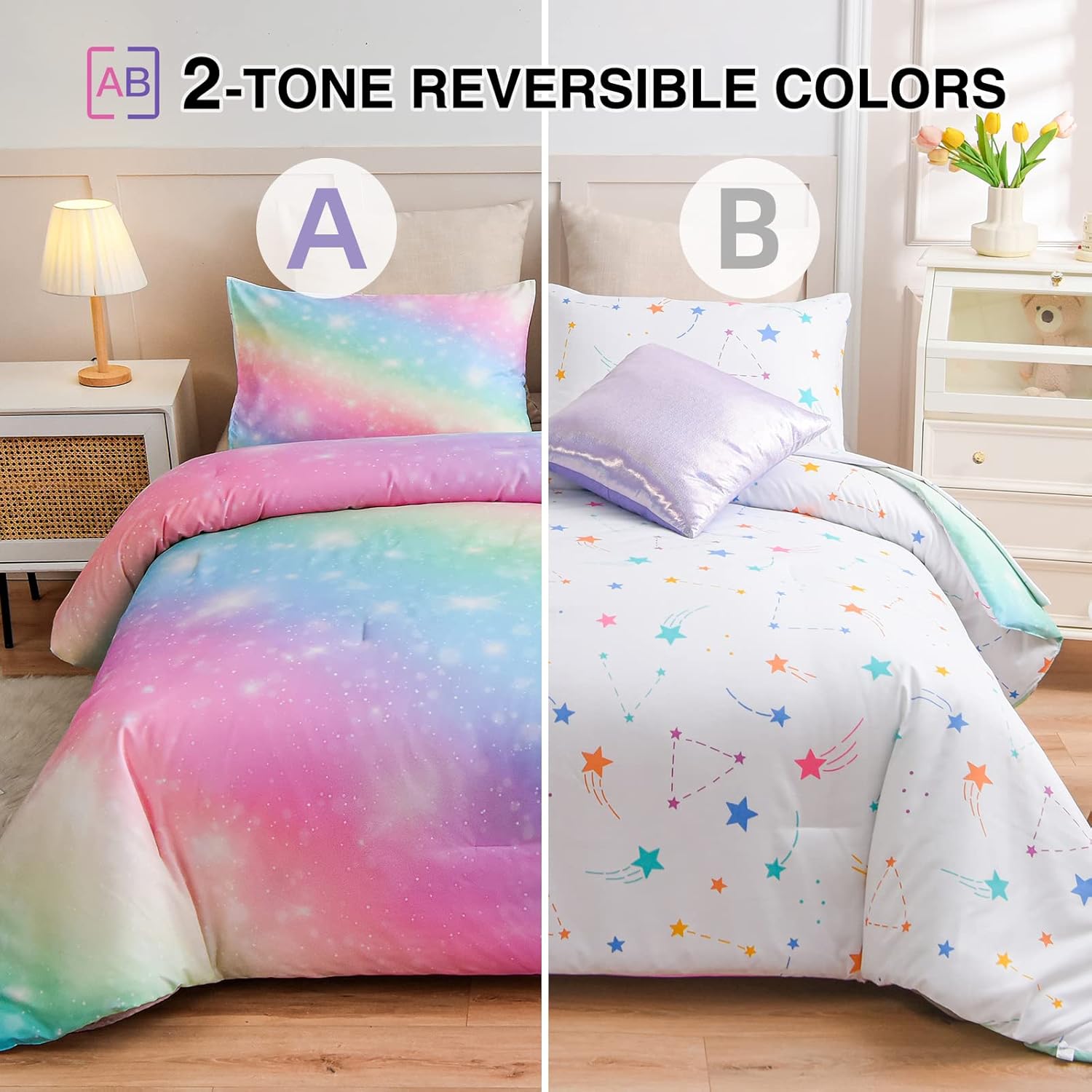 A Nice Night 6Pcs Gradient Glitter Comforter Set for Girls