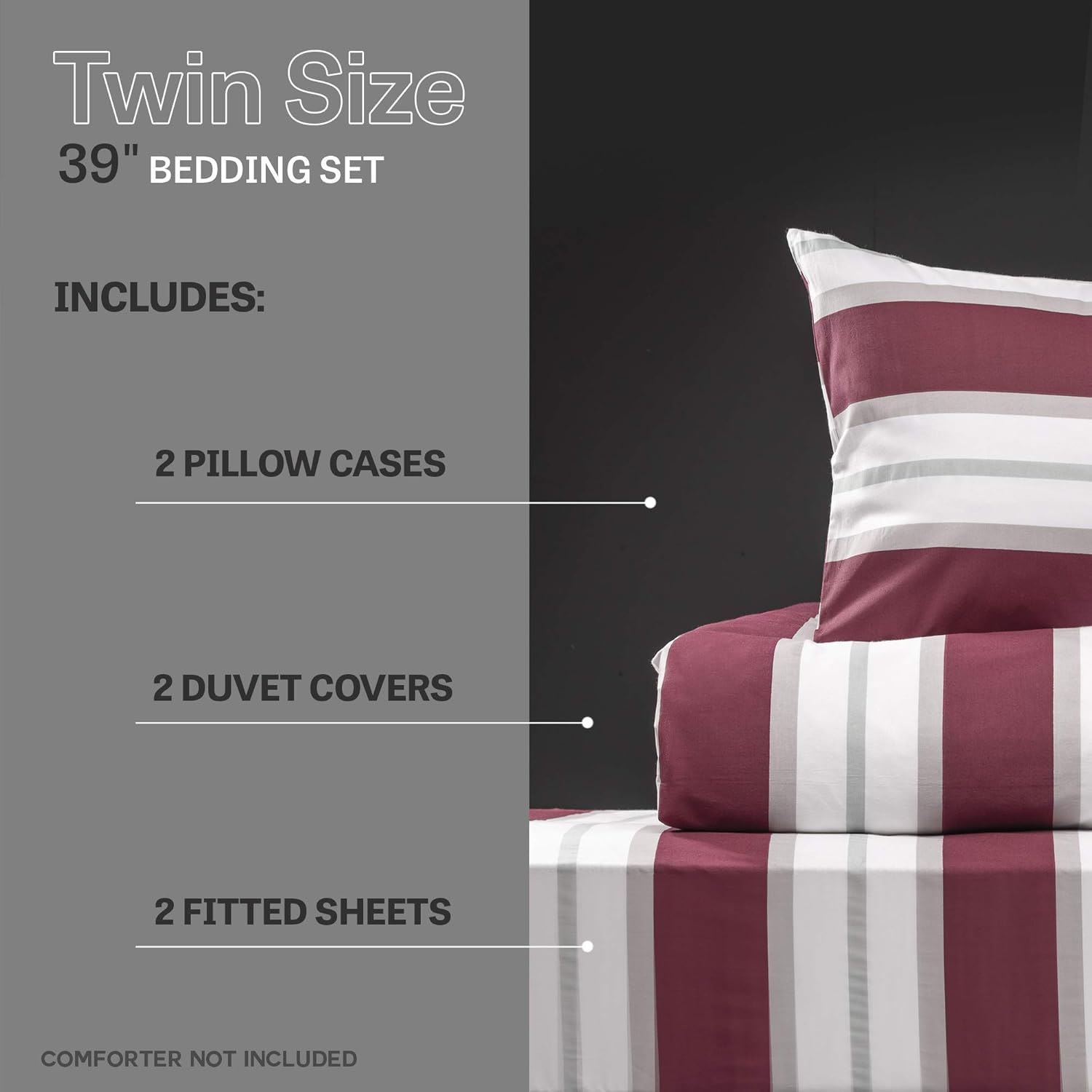 XLNT Twin Size Striped Rose Bedding Set 6 Piece