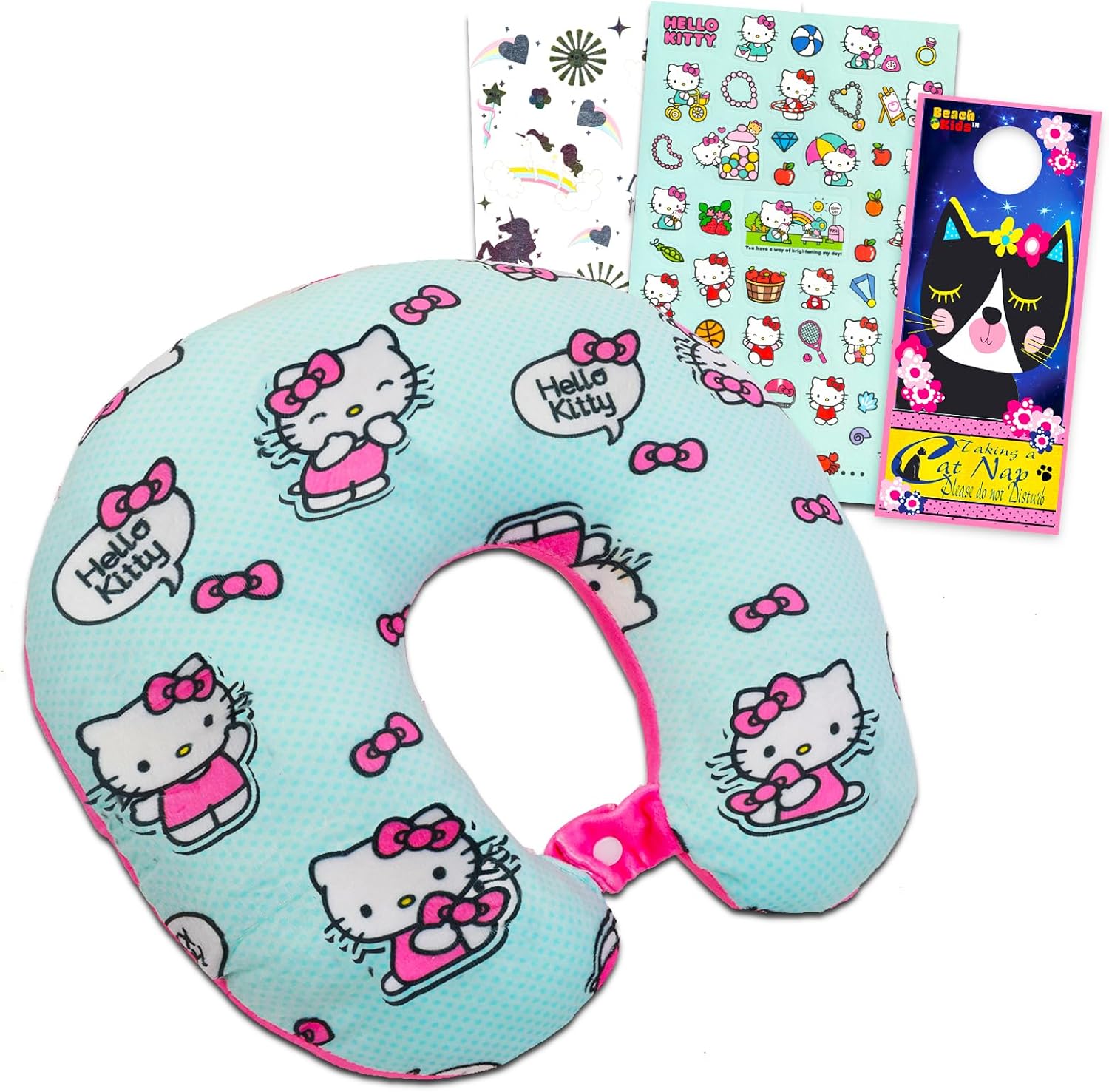 Hello Kitty Travel Neck Pillow Set with Stickers and Tattoos