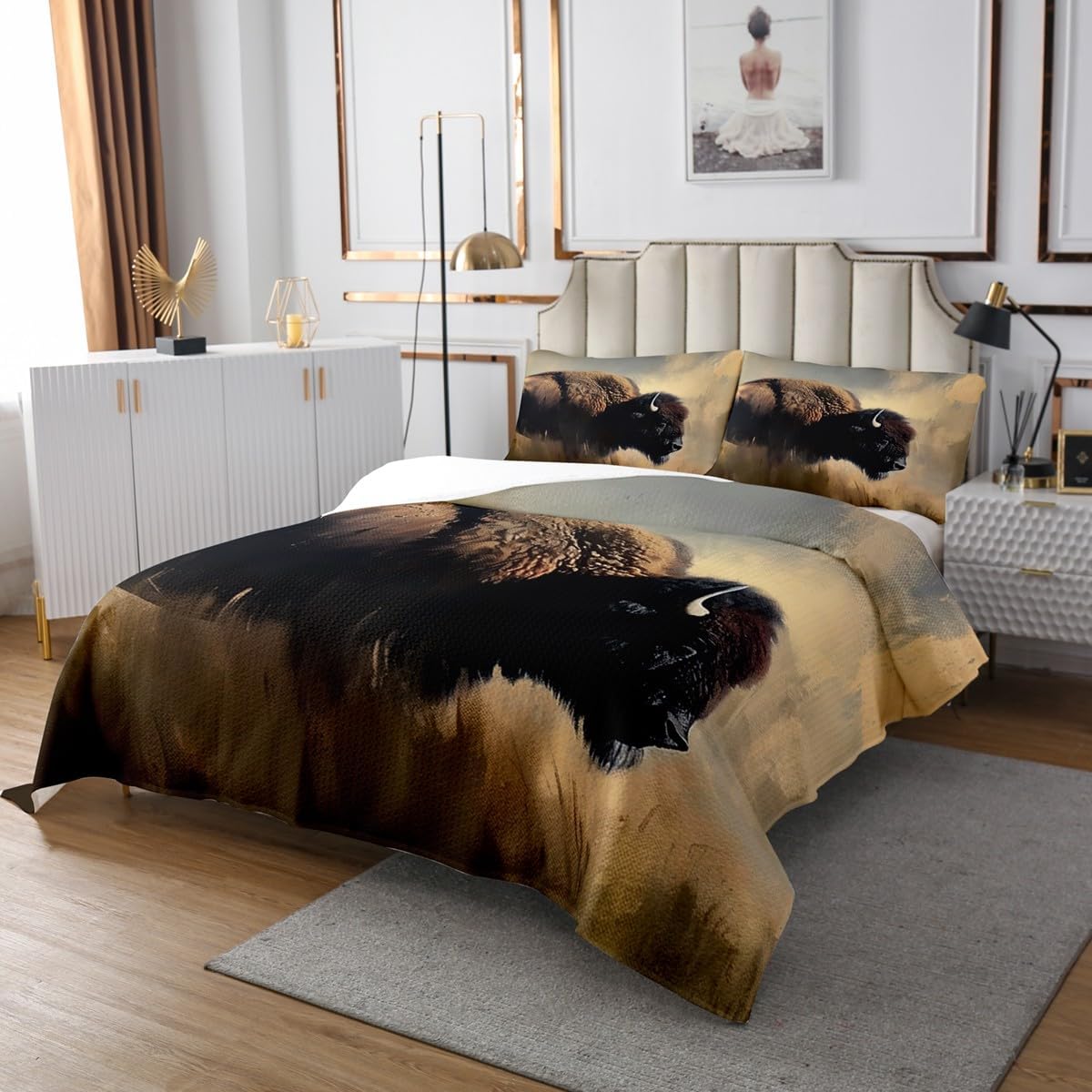 Feelyou 3D Buffalo Coverlet Set Twin Size Kids Bedspread