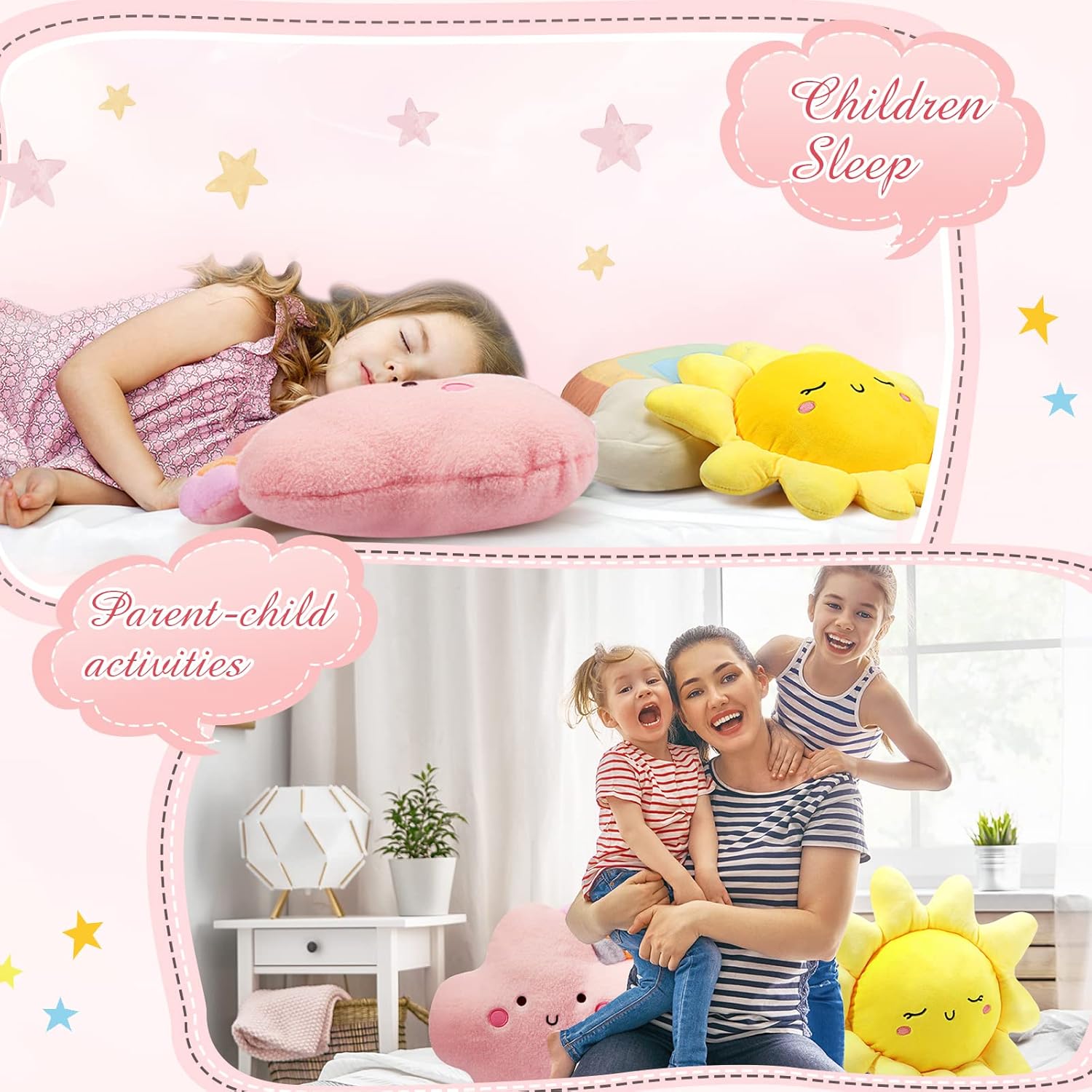 Queekay 3 Pcs Moon Star Cloud Plush Pillows