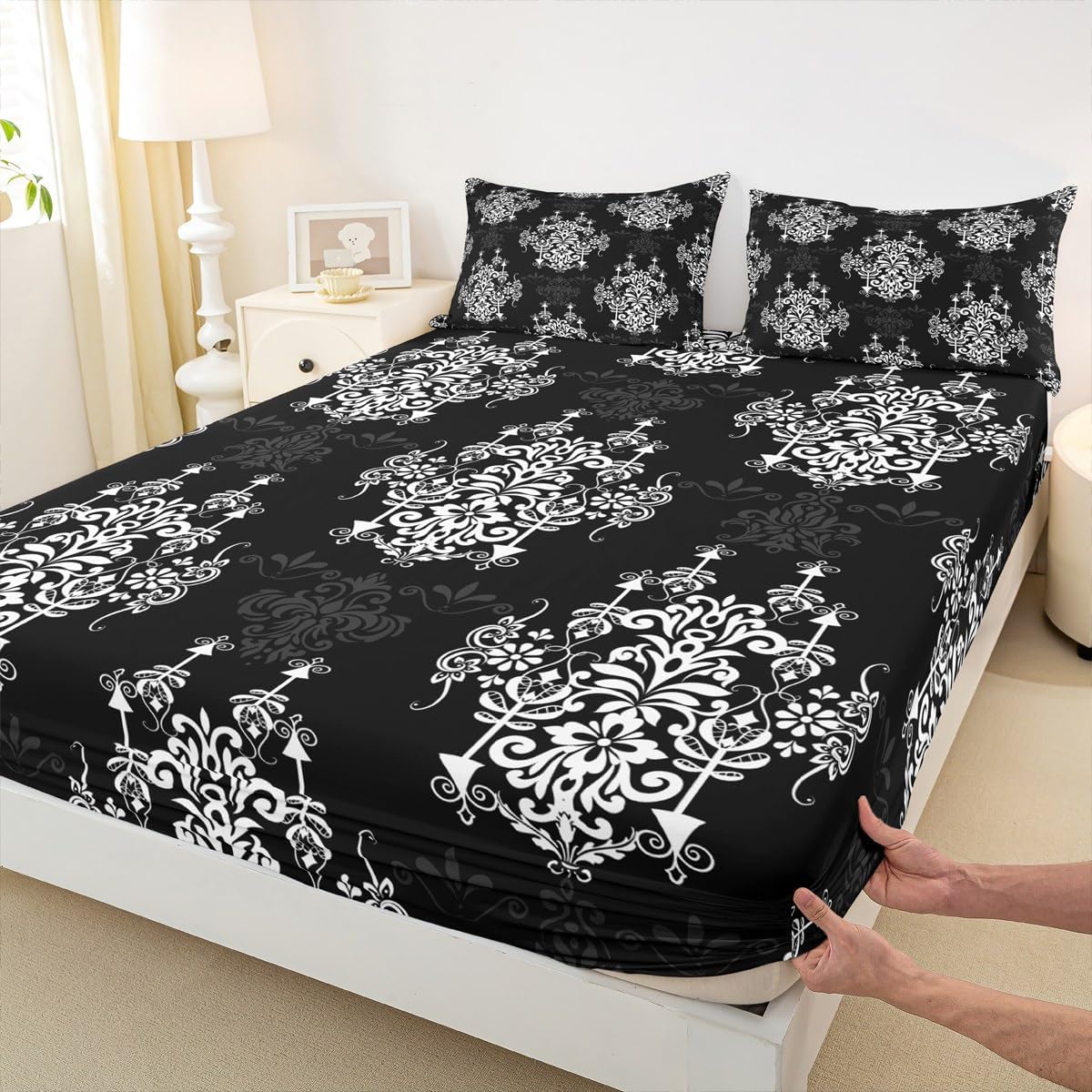 Homewish Luxury Damask Bed Sheets Full Size