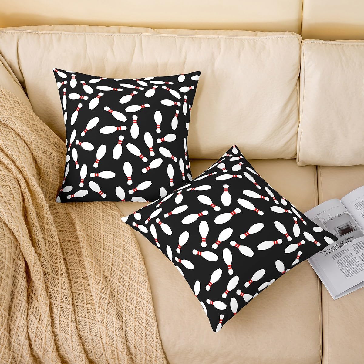 Jejeloiu 16x16 Bowling Pillow Covers Set of 2 Black