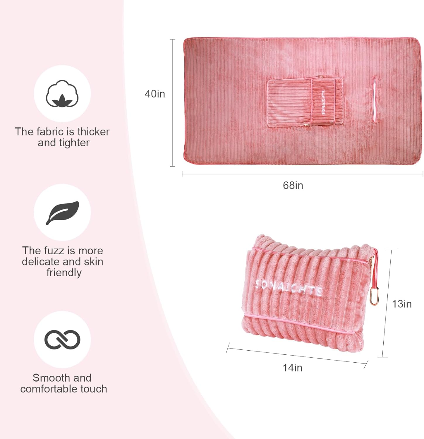 SONAICHTE Travel Pillow and Blanket Set Light Pink 1