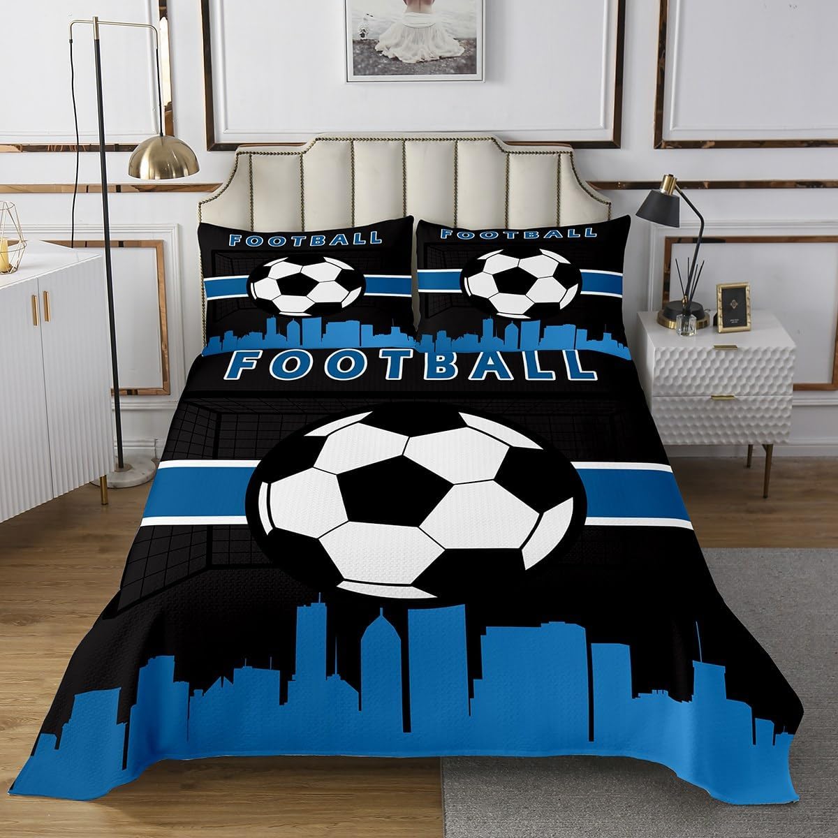 Erosebridal Youth Boys Gaming Twin Quilt Set Soccer Football Coverlet Set 2pcs