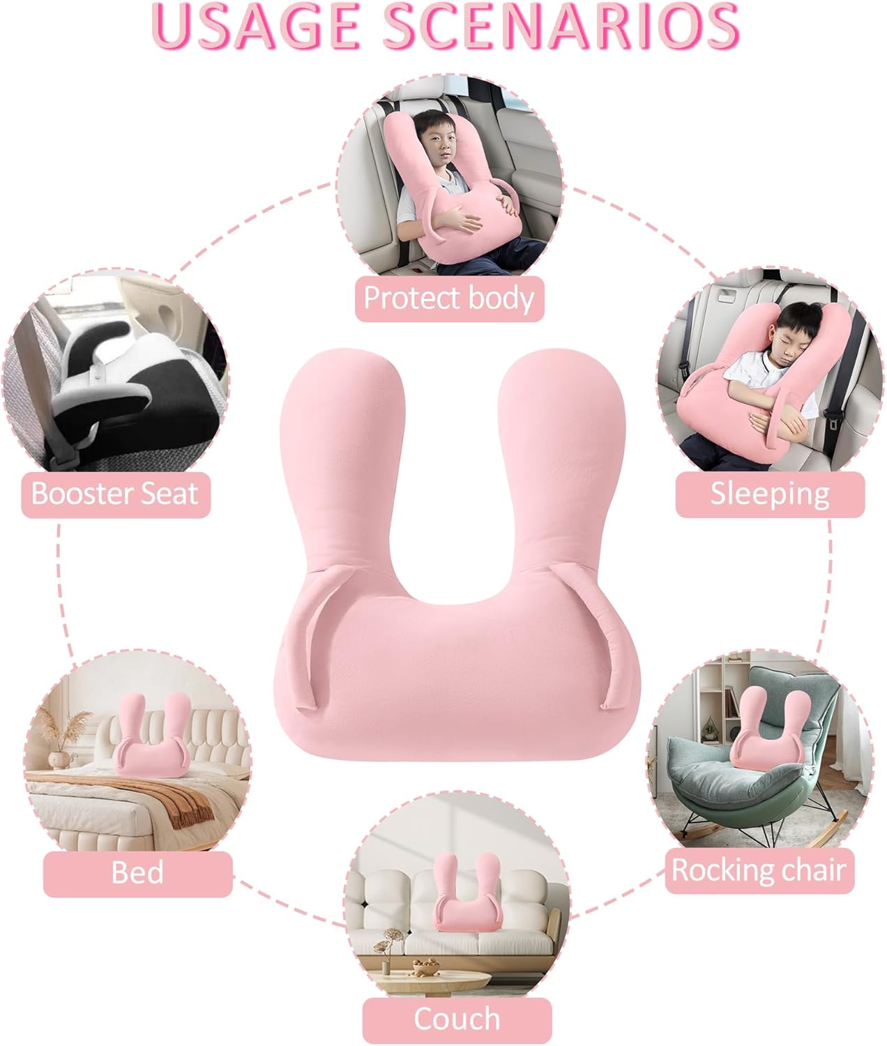 BEBAS U-Shaped Kids Travel Pillow for Car and Plane