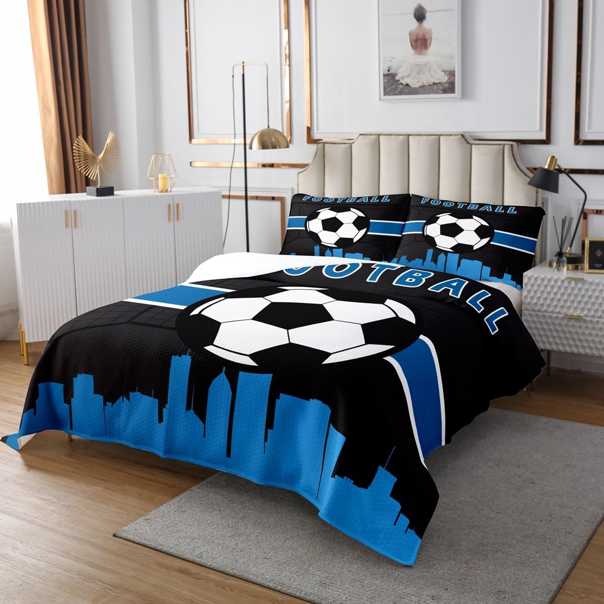 Erosebridal Youth Boys Gaming Twin Quilt Set Soccer Football Coverlet Set 2pcs