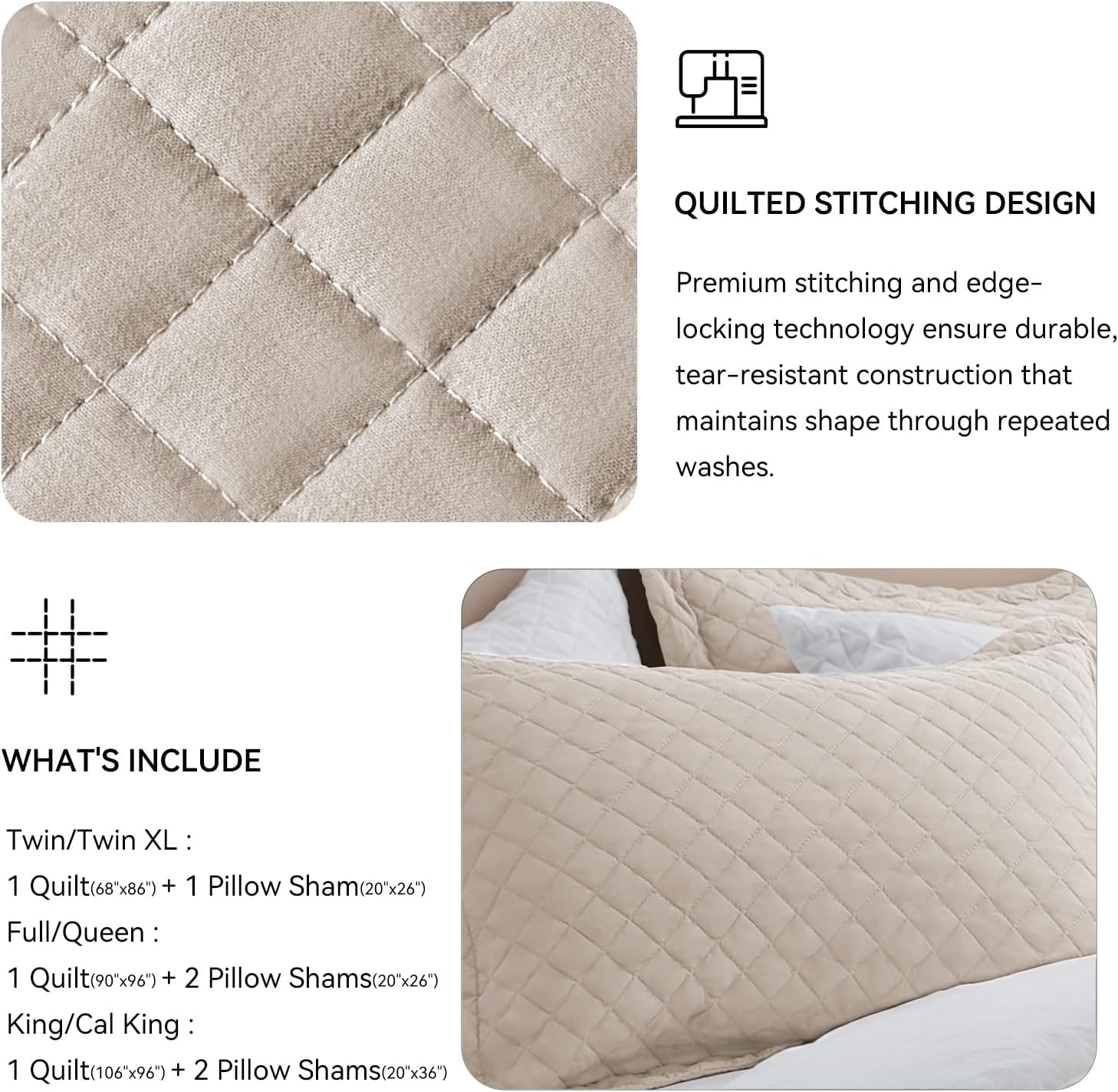 SunStyle Home Beige Diamond Quilt Set Twin 2pcs
