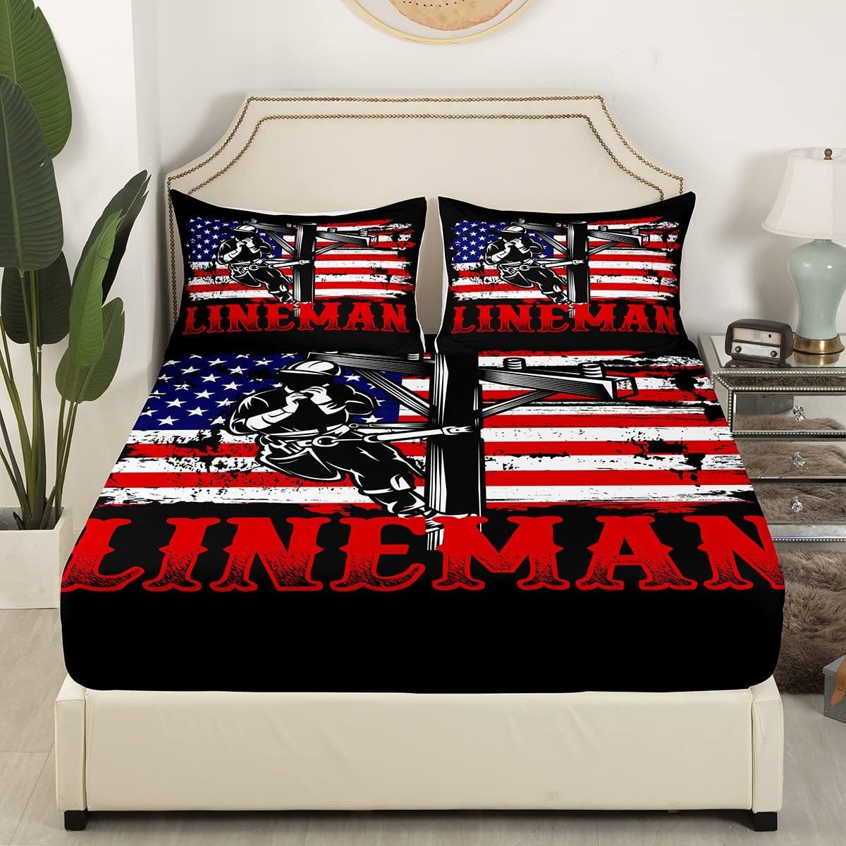 Erosebridal Vintage American Flag Fitted Sheet Set