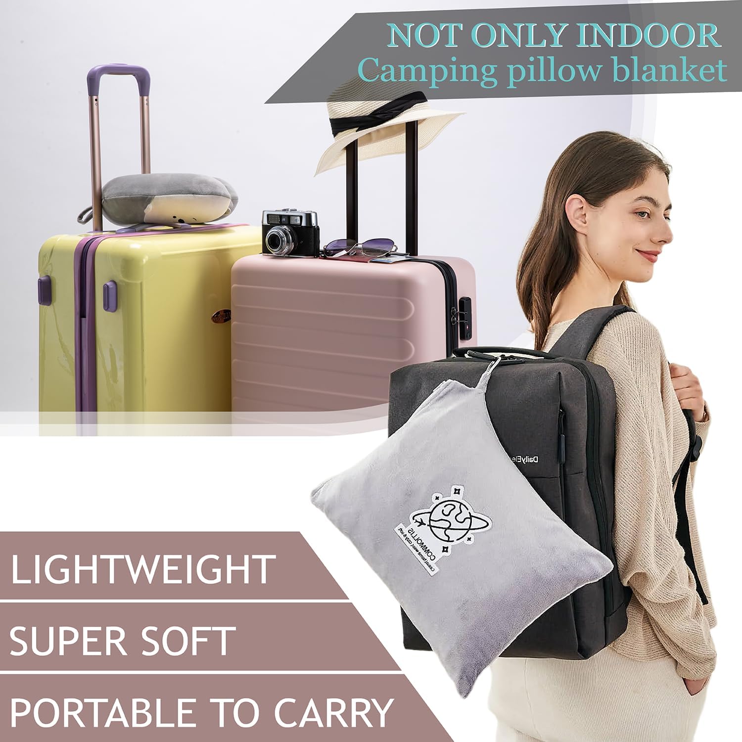 Commollis 2-in-1 Travel Blanket Pillow - Compact Warm All-Season