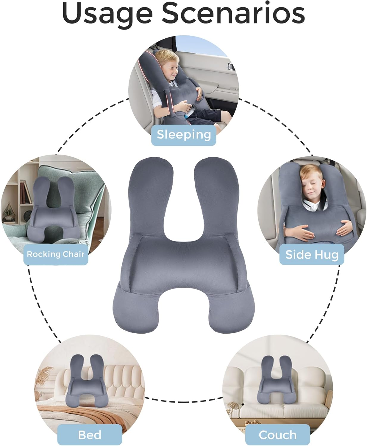 BEBAS H-Shaped Travel Pillow for Kids Adults - Grey