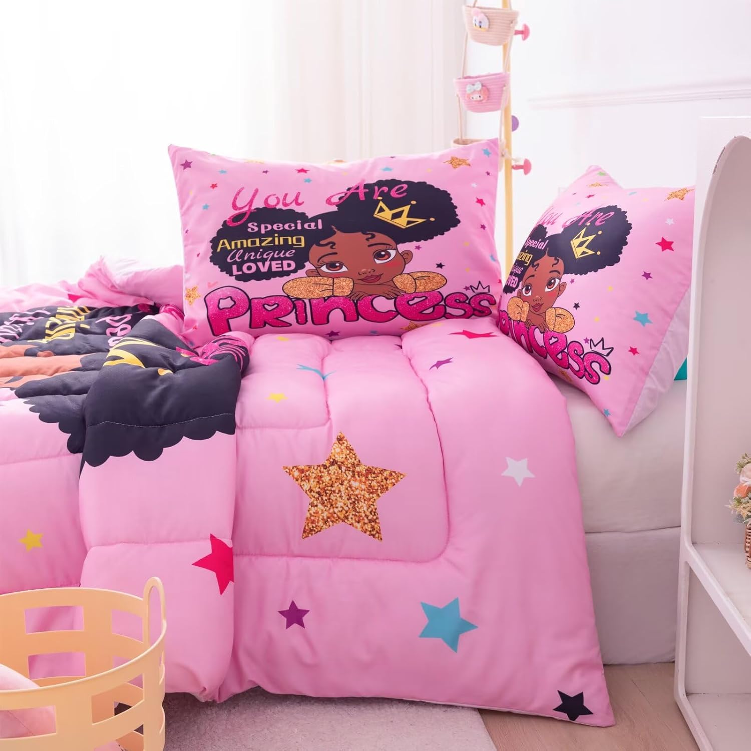 Black Girl Comforter Set Twin - Princess Bedding for Kids