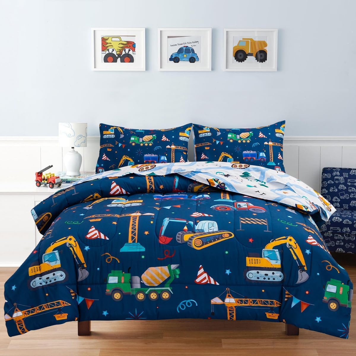 Holawakaka Cartoon Truck Comforter Set Twin Size