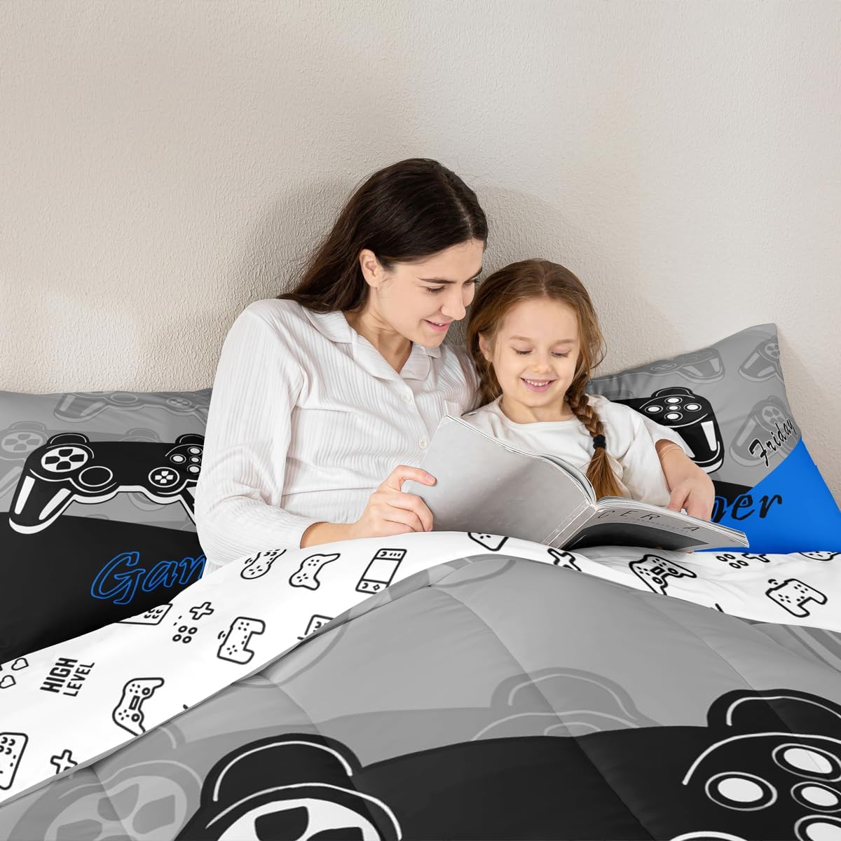 Feelyou Gaming Comforter Set Twin Size Blue Black Grey