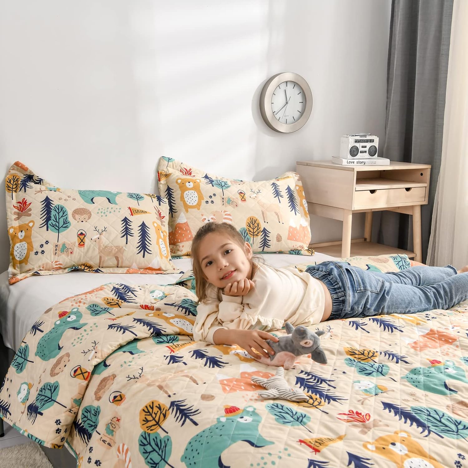 Junsey Kids Quilt Twin Size Bear Bedding Set 3Pcs 1