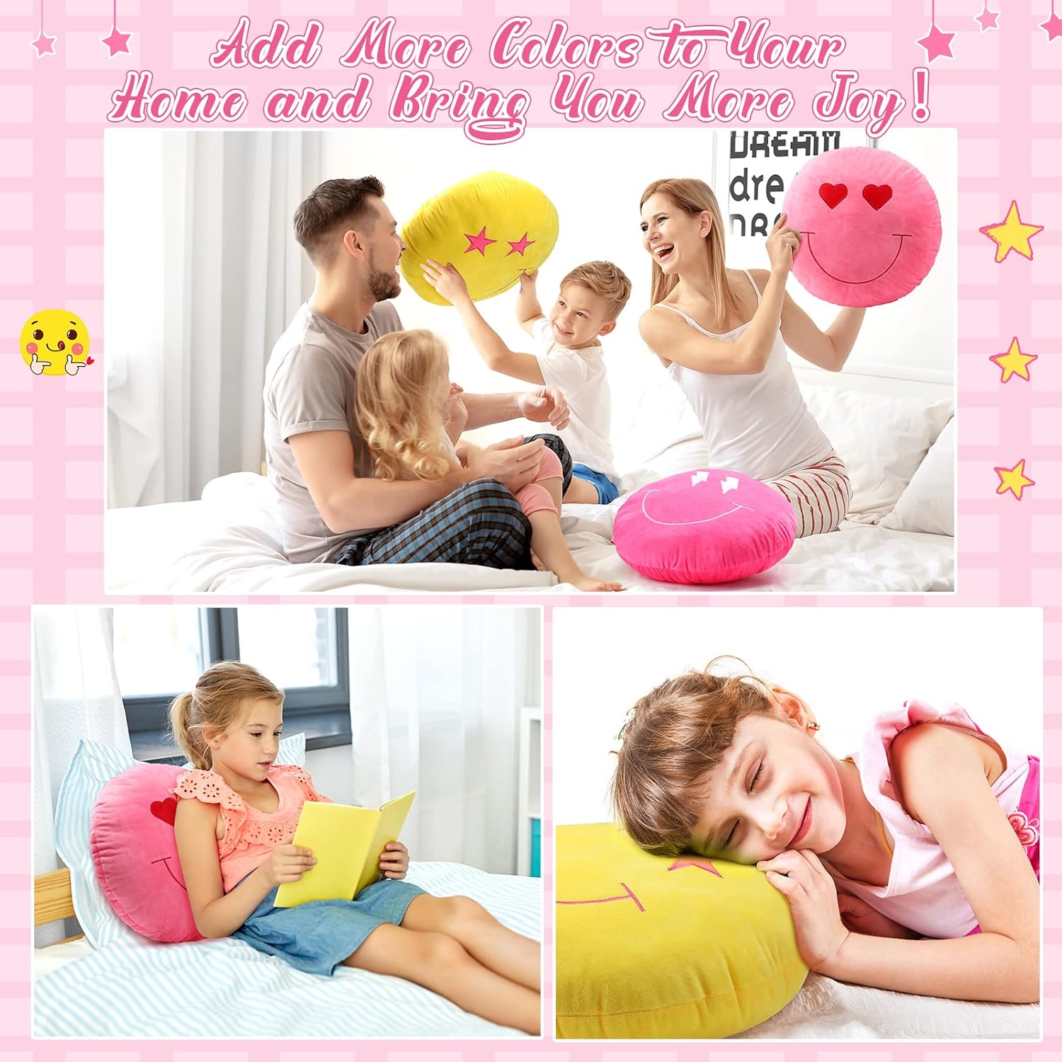 3 Pcs 16 Inch Emoticon Cushion Plush Pillow with Embroidery