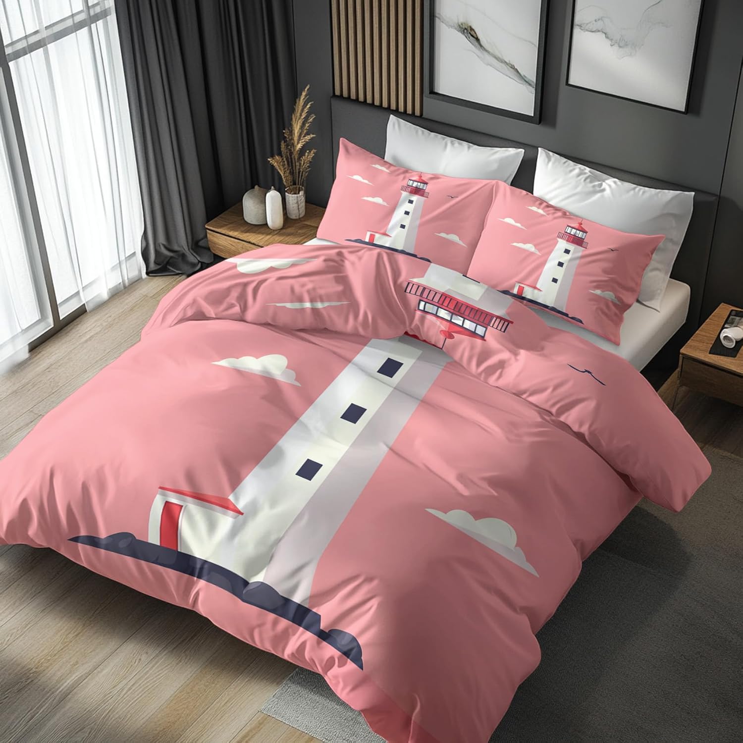 King Duvet Cover Kids Lighthouse - Nautical Pattern 3 Piece Bed Set