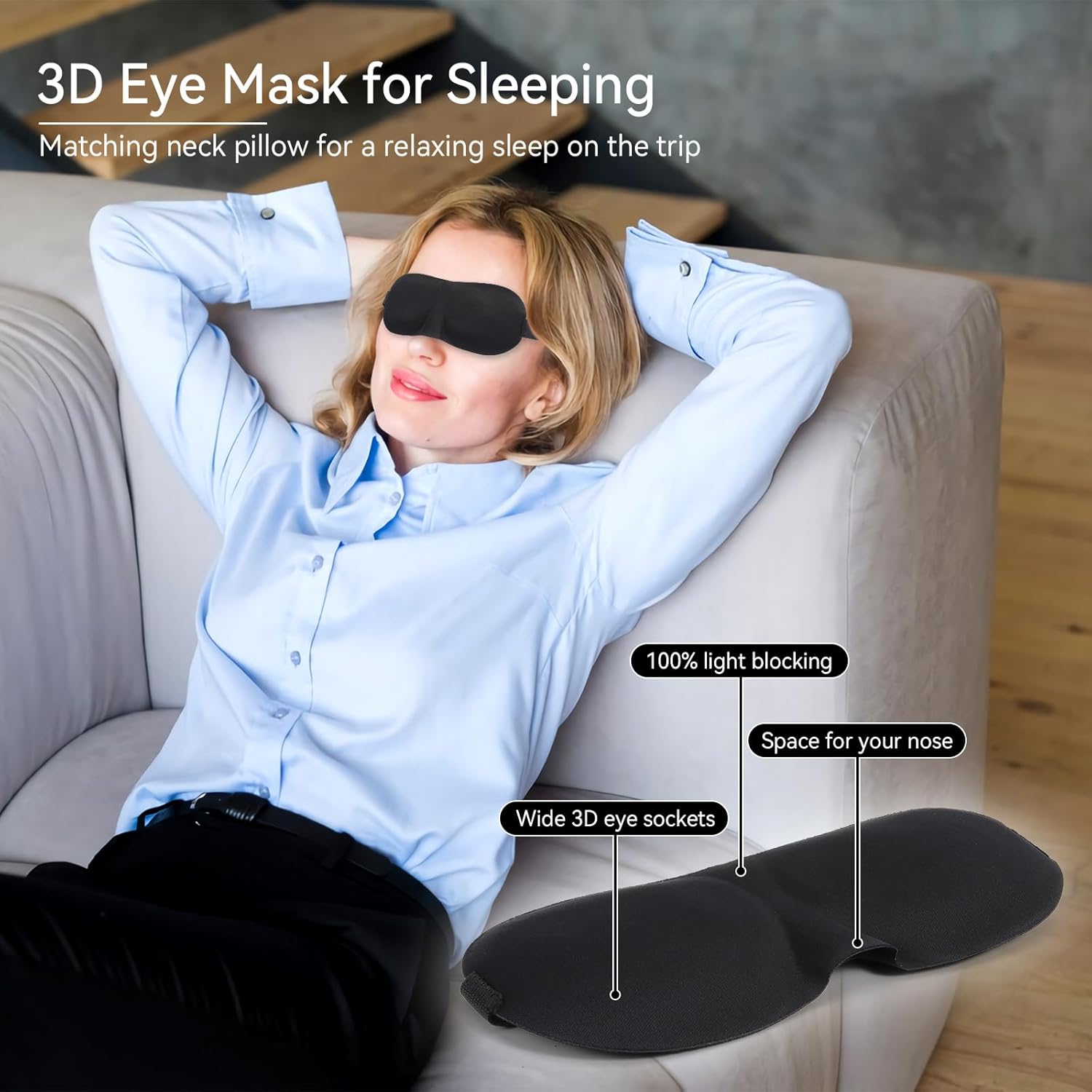 Dazzleimart Travel Pillow Set with 3D Eye Mask 1