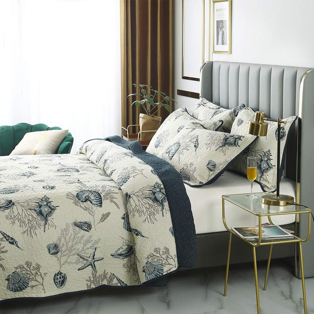 Brandream Queen Size Blue Ocean Quilt Set 3-Piece