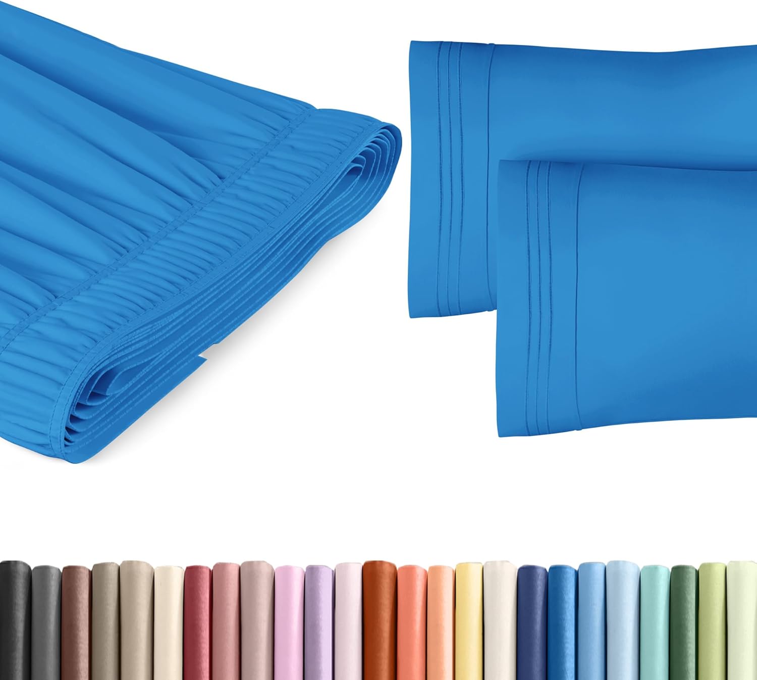 Wrap Around Dust Ruffle Bed Skirt 2 Pillowcases Bundle in Denim Blue
