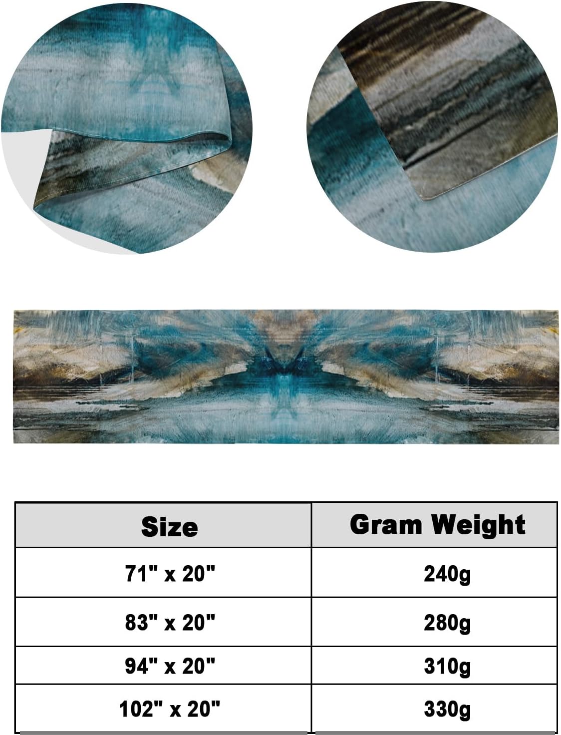 ZFUNCING Abstract Mottled Turquoise Green Gray Bed Runner Scarf