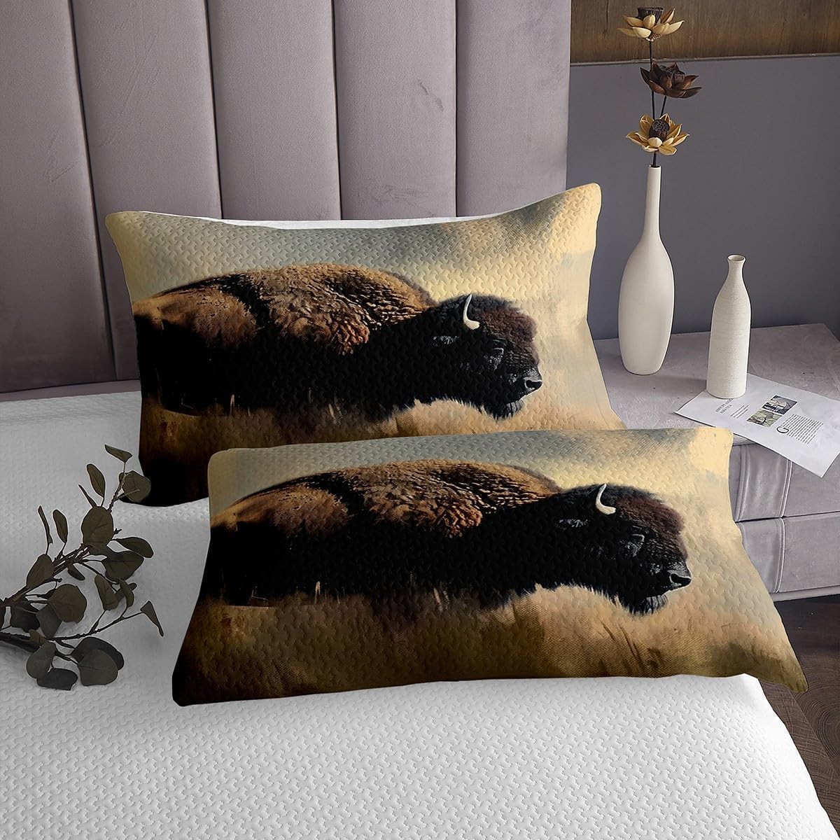 Feelyou 3D Buffalo Coverlet Set Twin Size Kids Bedspread