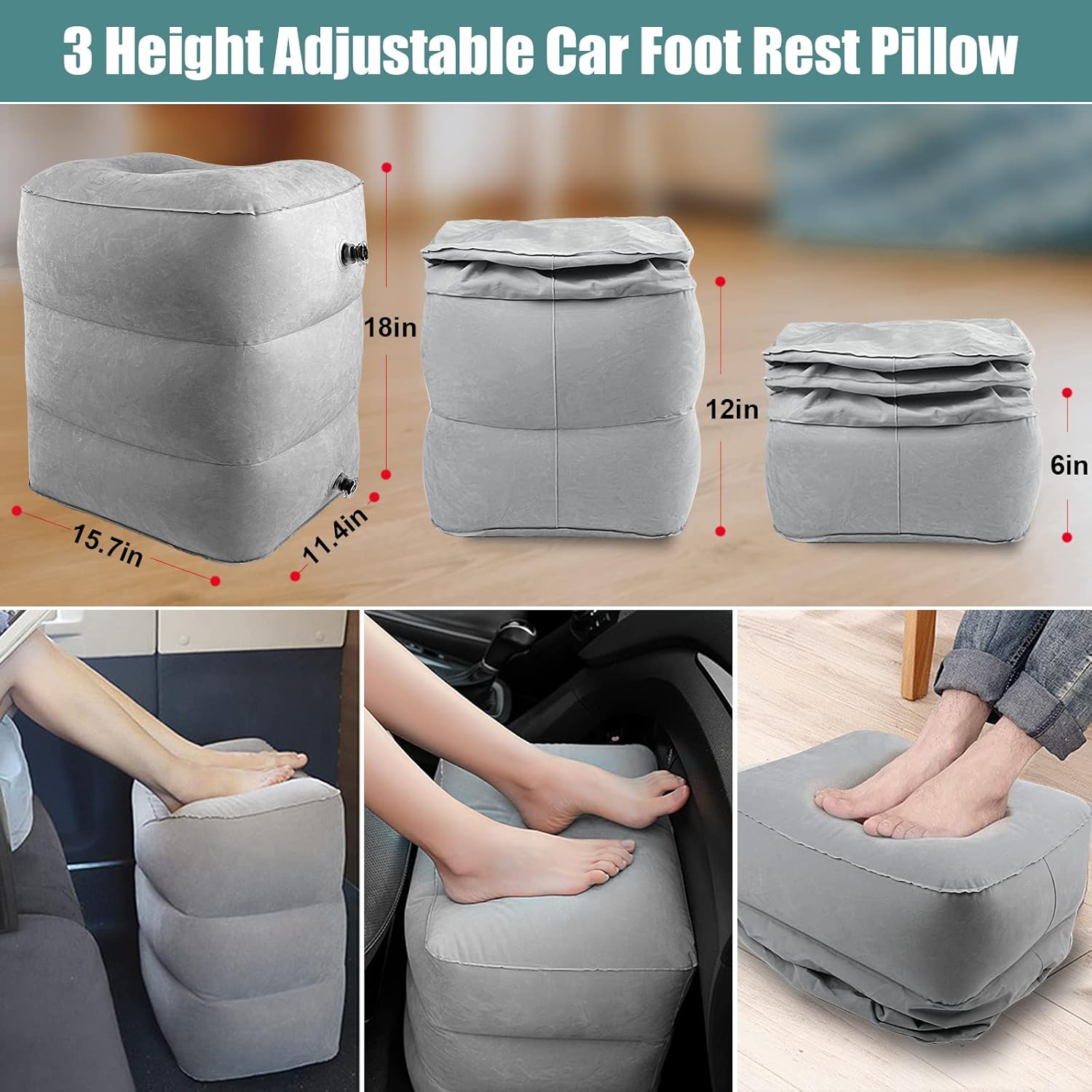 Eschen Inflatable Travel Foot Rest Pillow 2PK Grey