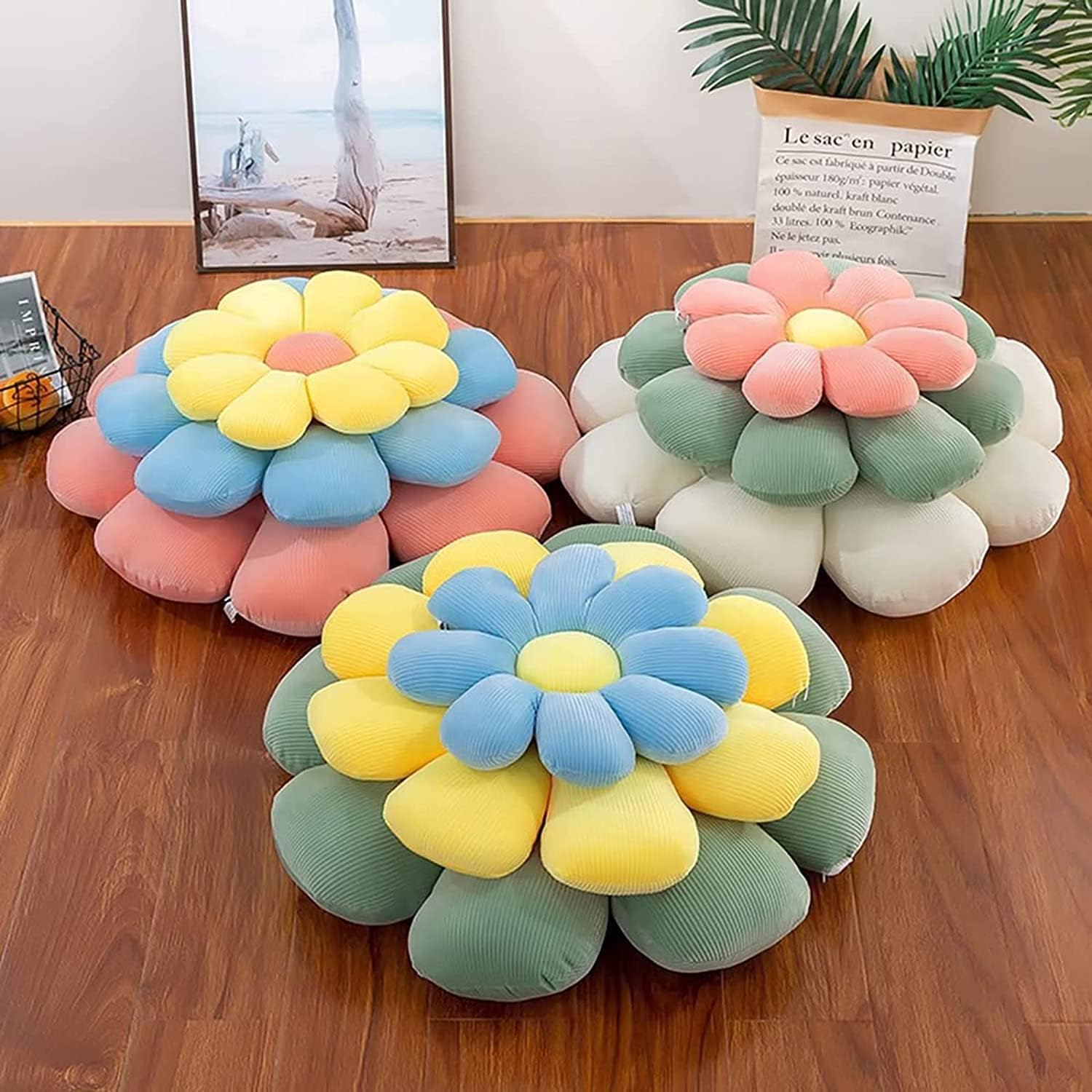 Soft Plush Flower Throw Pillow 20 White Cute Room Decor