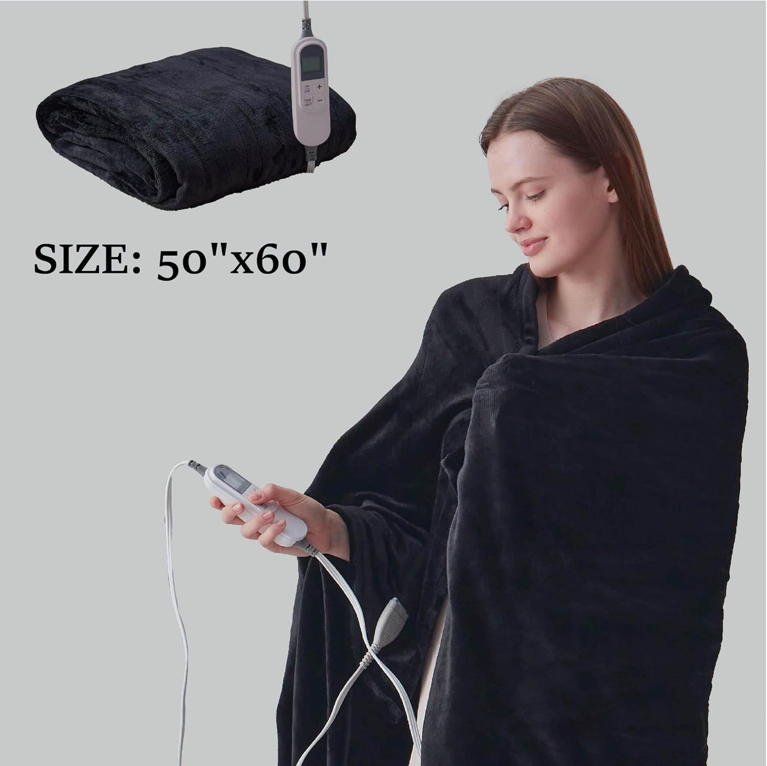 DOWNCOOL Heated Throw Blanket with 10 Heat Settings and 12 Hour Timer