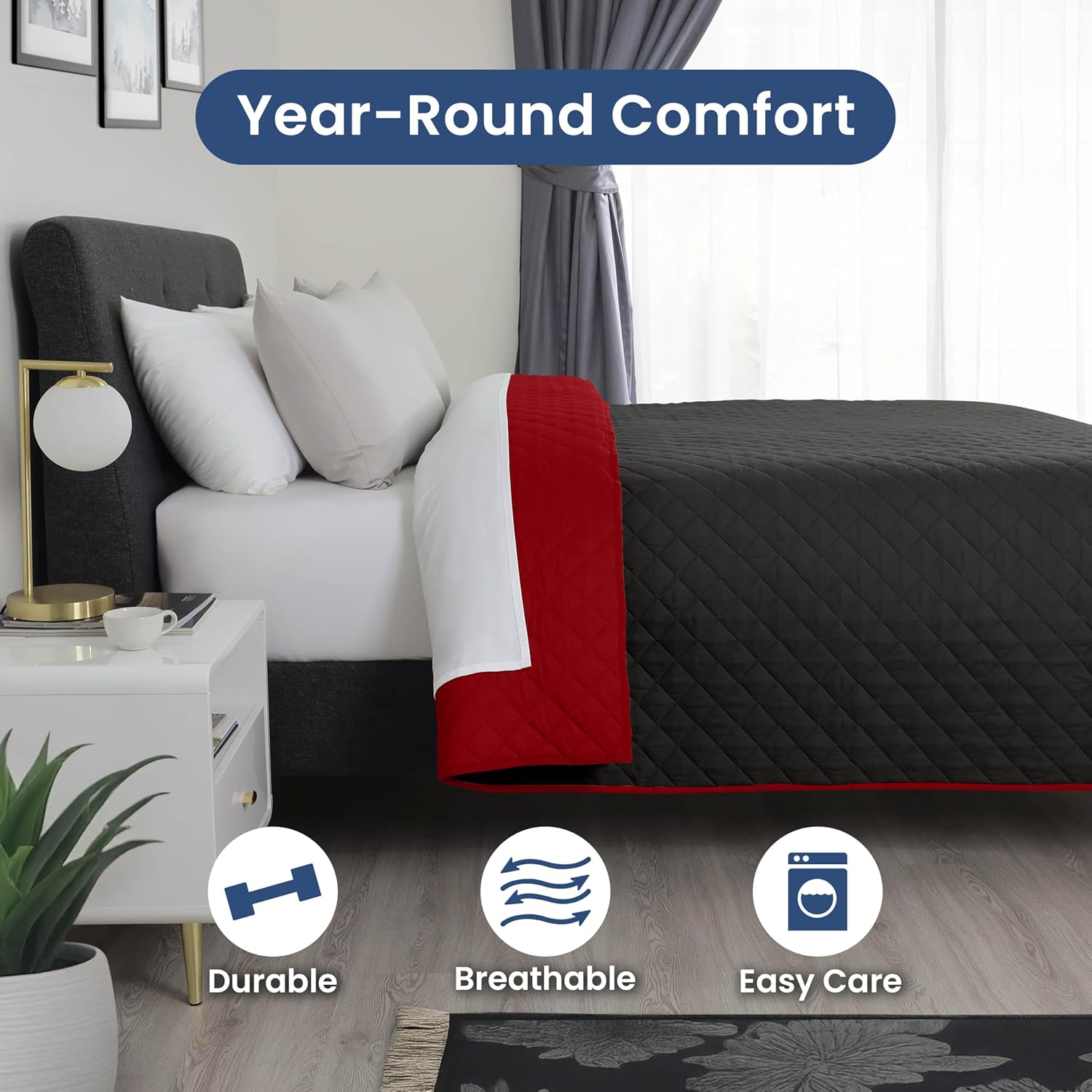 Martex Reversible Coverlet - Queen Size Bedspread - EbonyRed