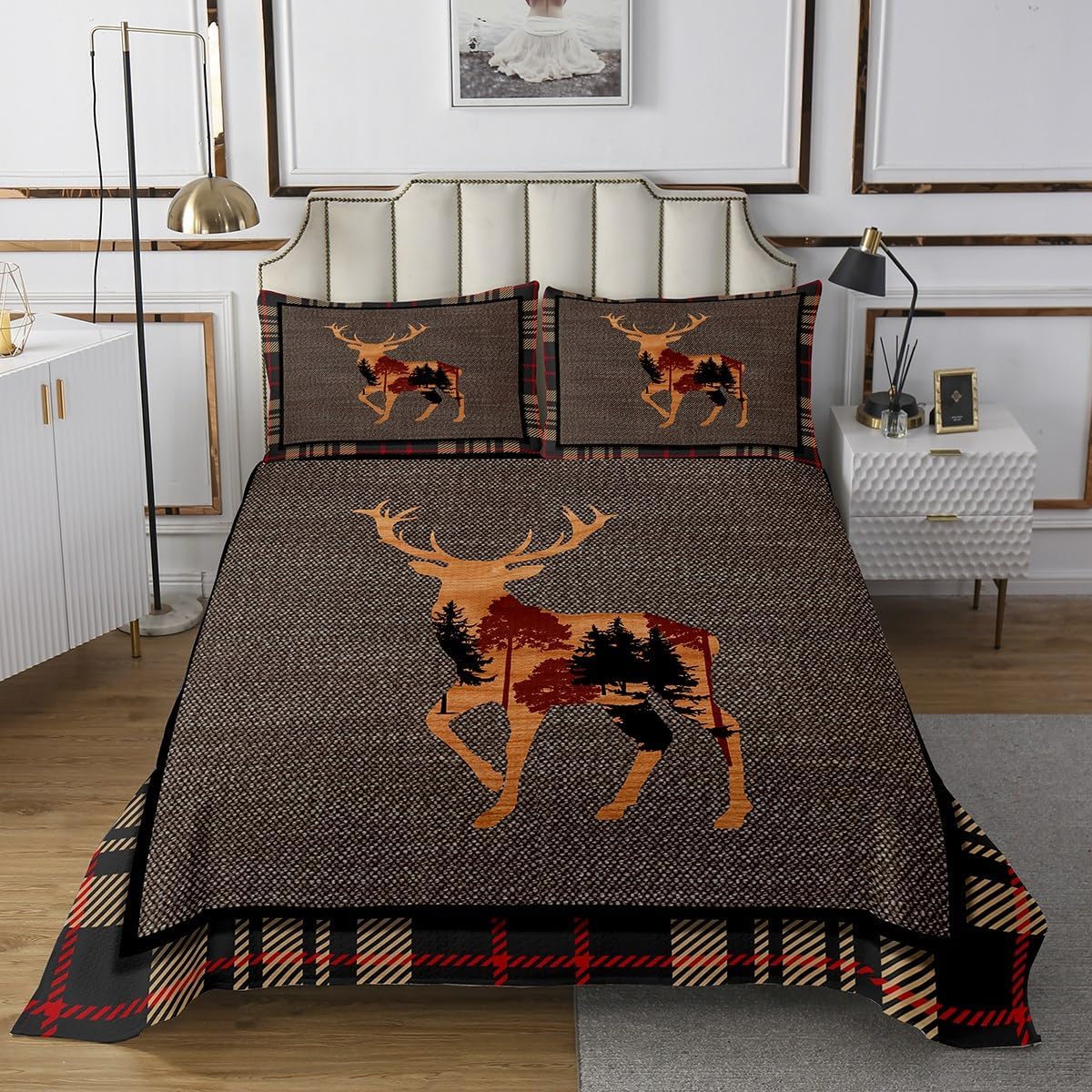 Erosebridal Elk Deer Quilt Set Twin - Nature Print Bedspread with Pillowcase