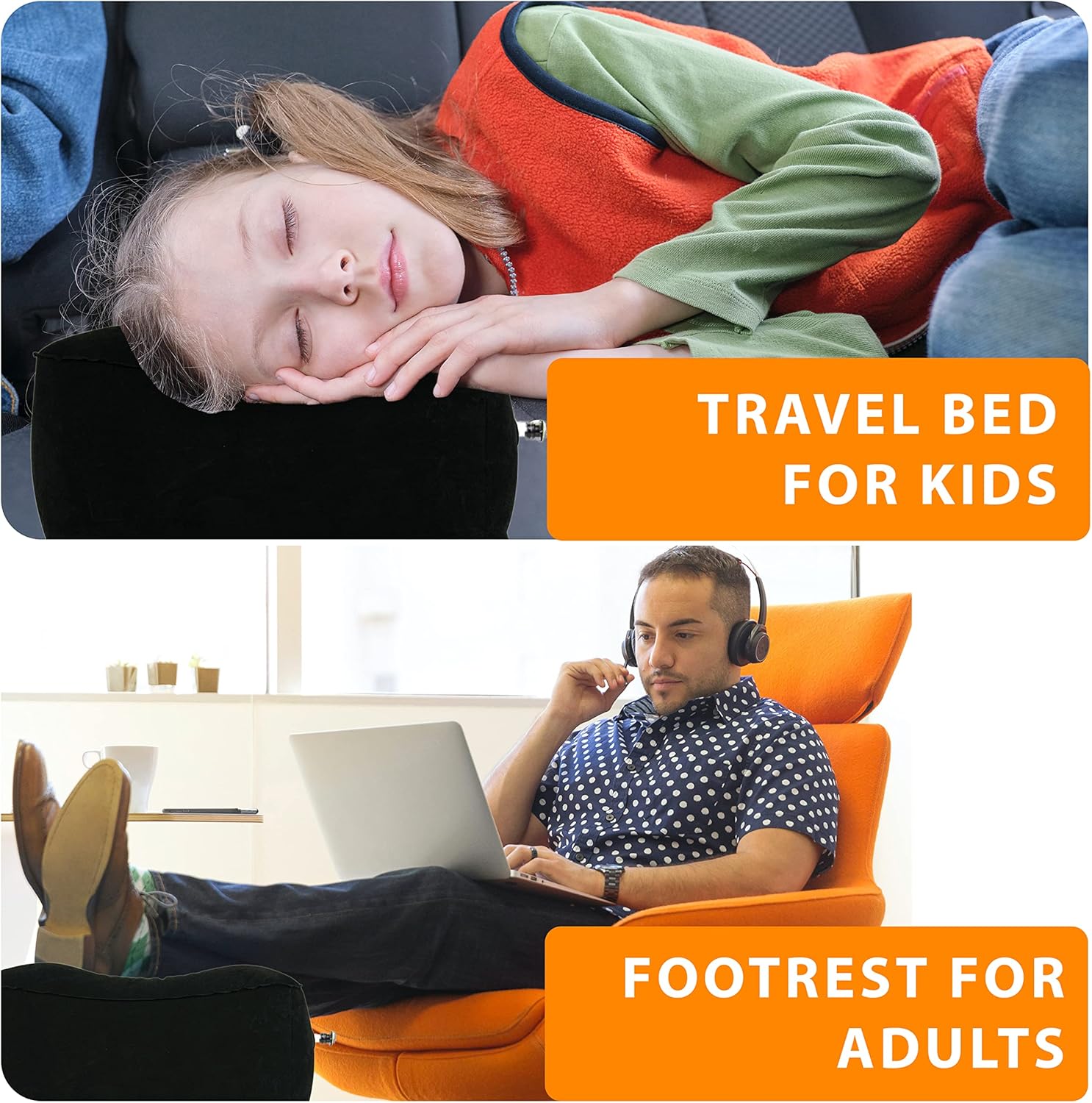 Skyrest Inflatable Foot Rest Travel Pillow - 2 Pack Adjustable Comfort